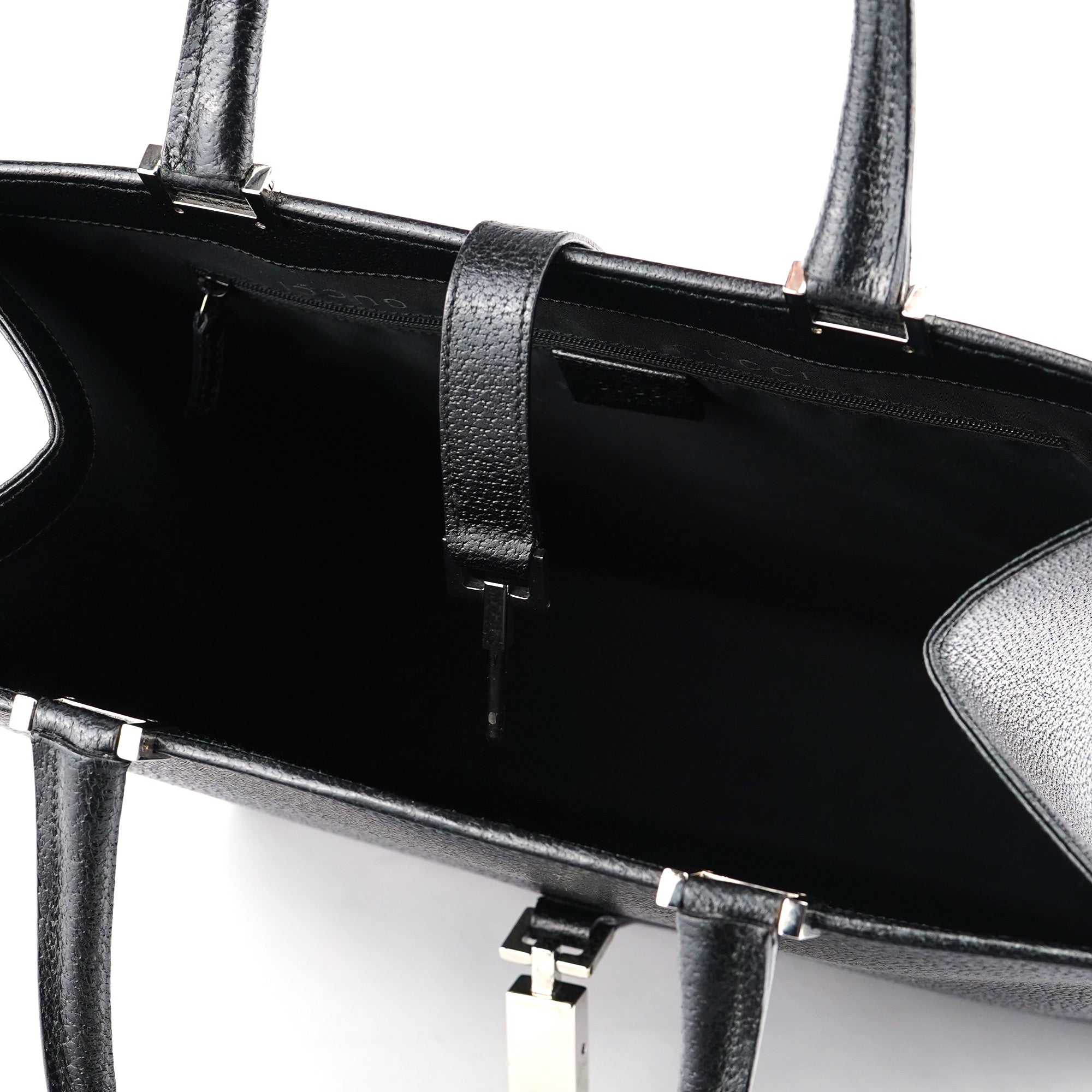 002 1064 Black Leather Jackie Tote Bag