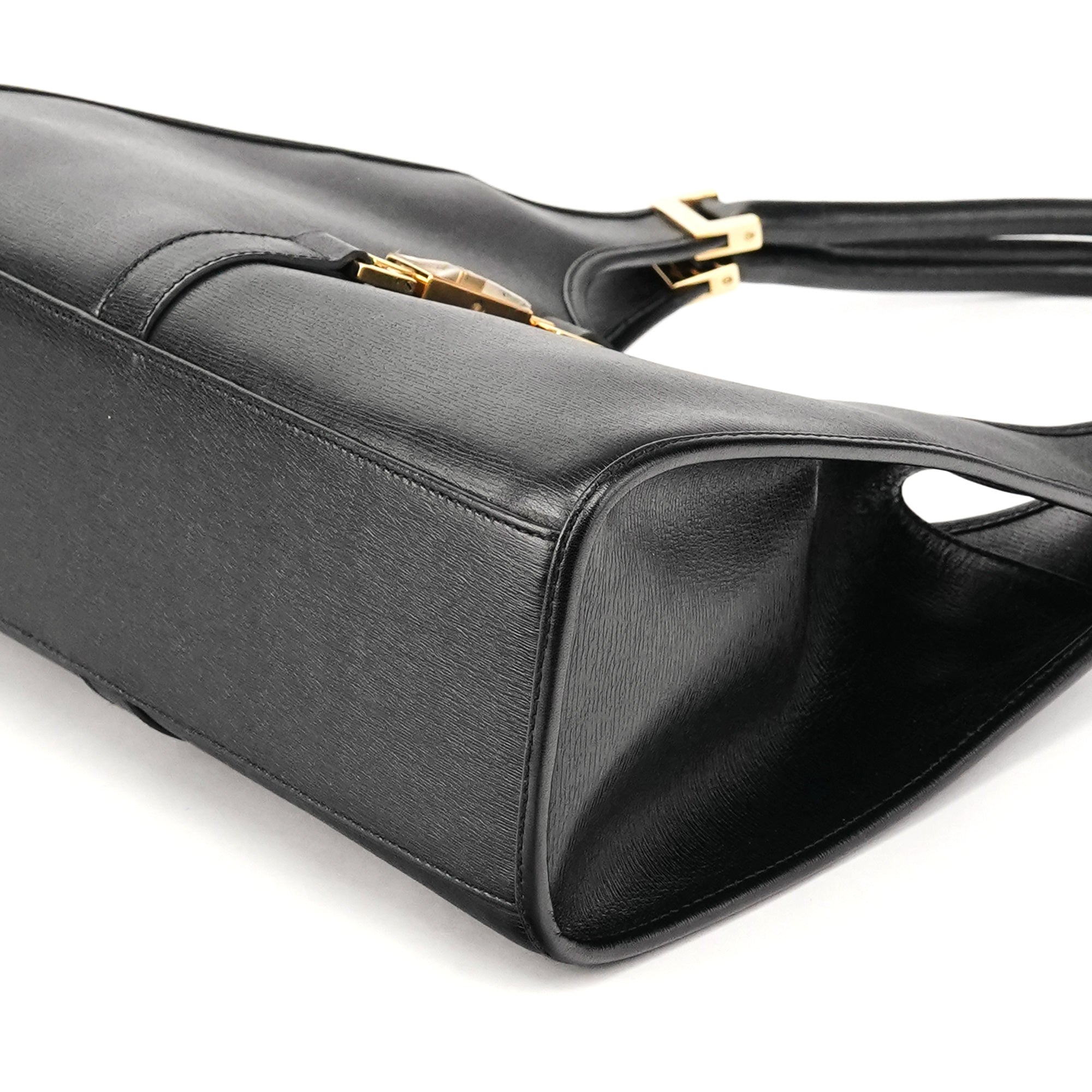 002 1067 Black Leather Jackie Shoulder Bag