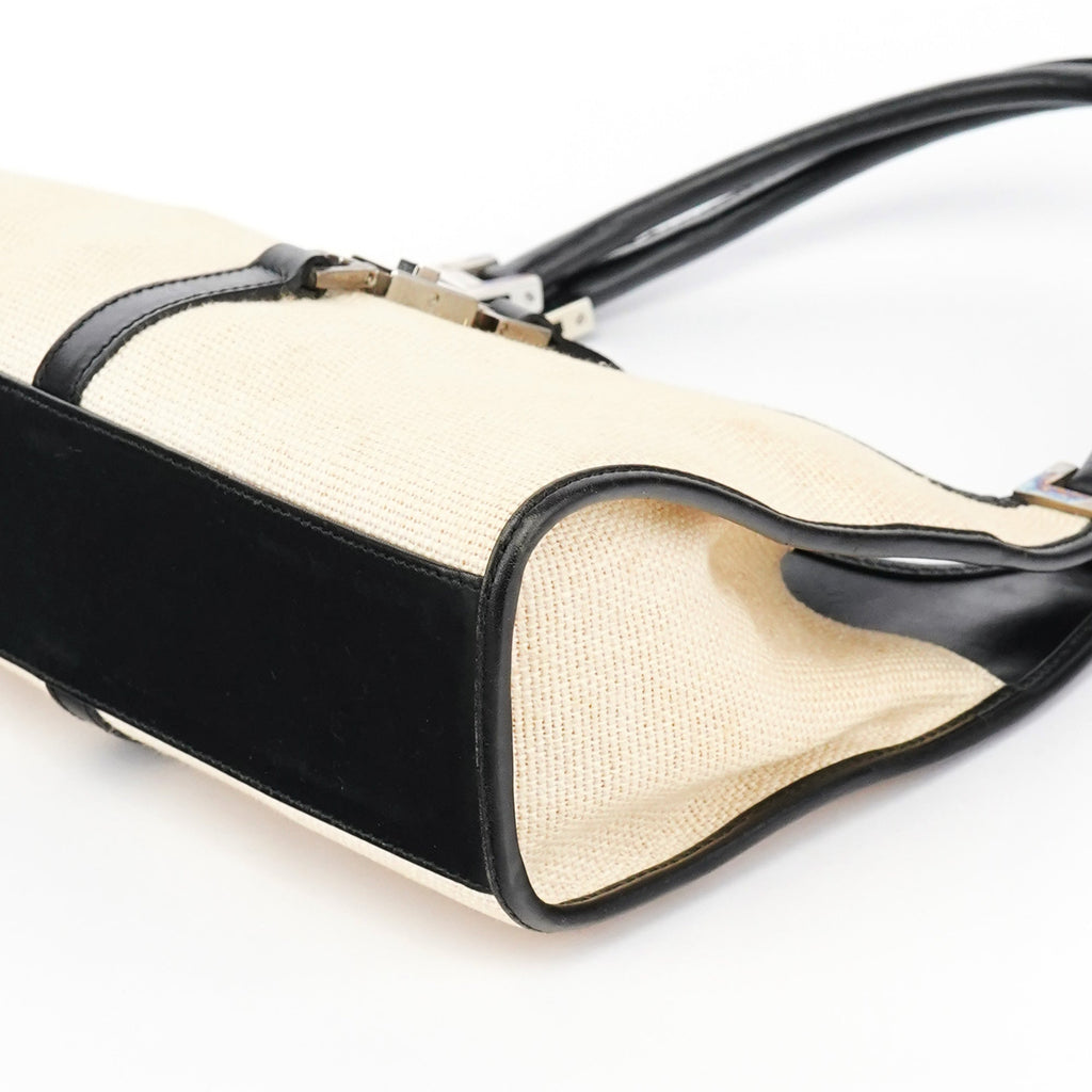 002 1068 Beige Canvas Leather Jackie Shoulder Bag