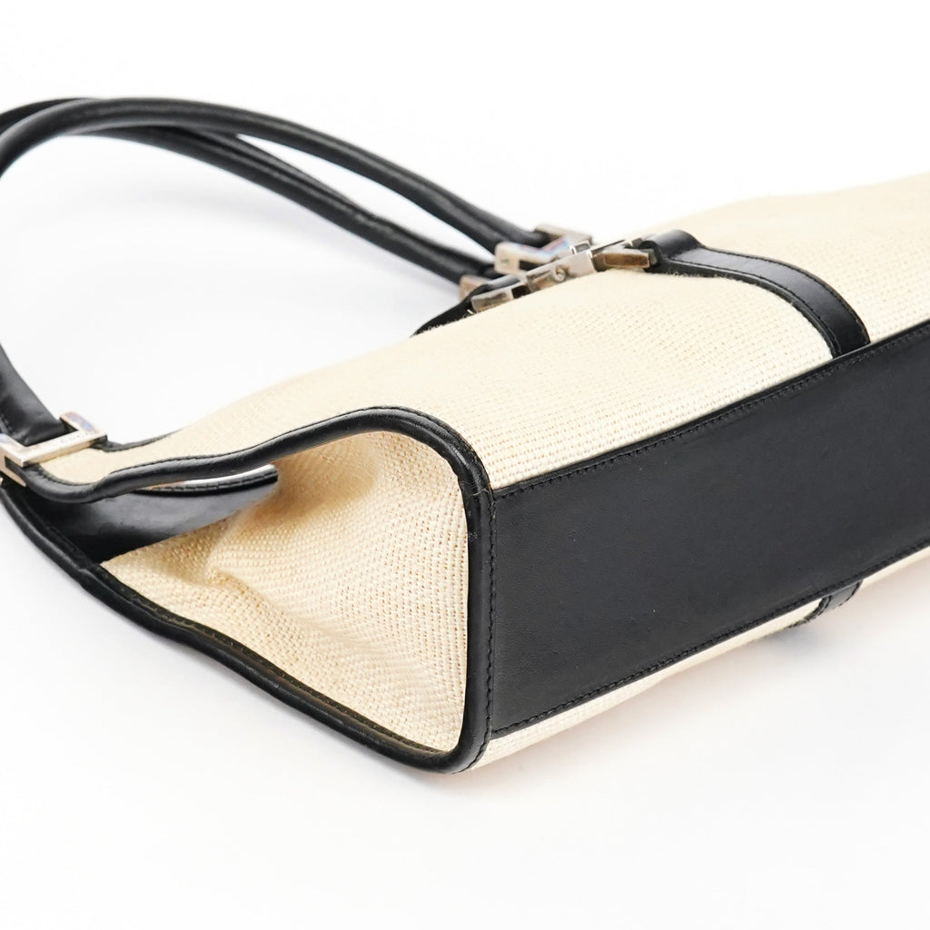 002 1068 Beige Canvas Leather Jackie Shoulder Bag