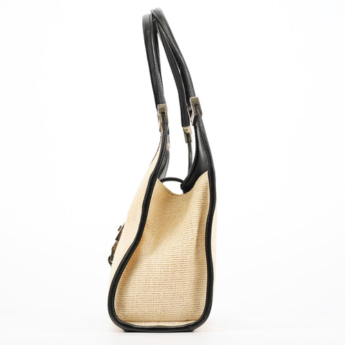 002 1068 Beige Canvas Leather Jackie Shoulder Bag