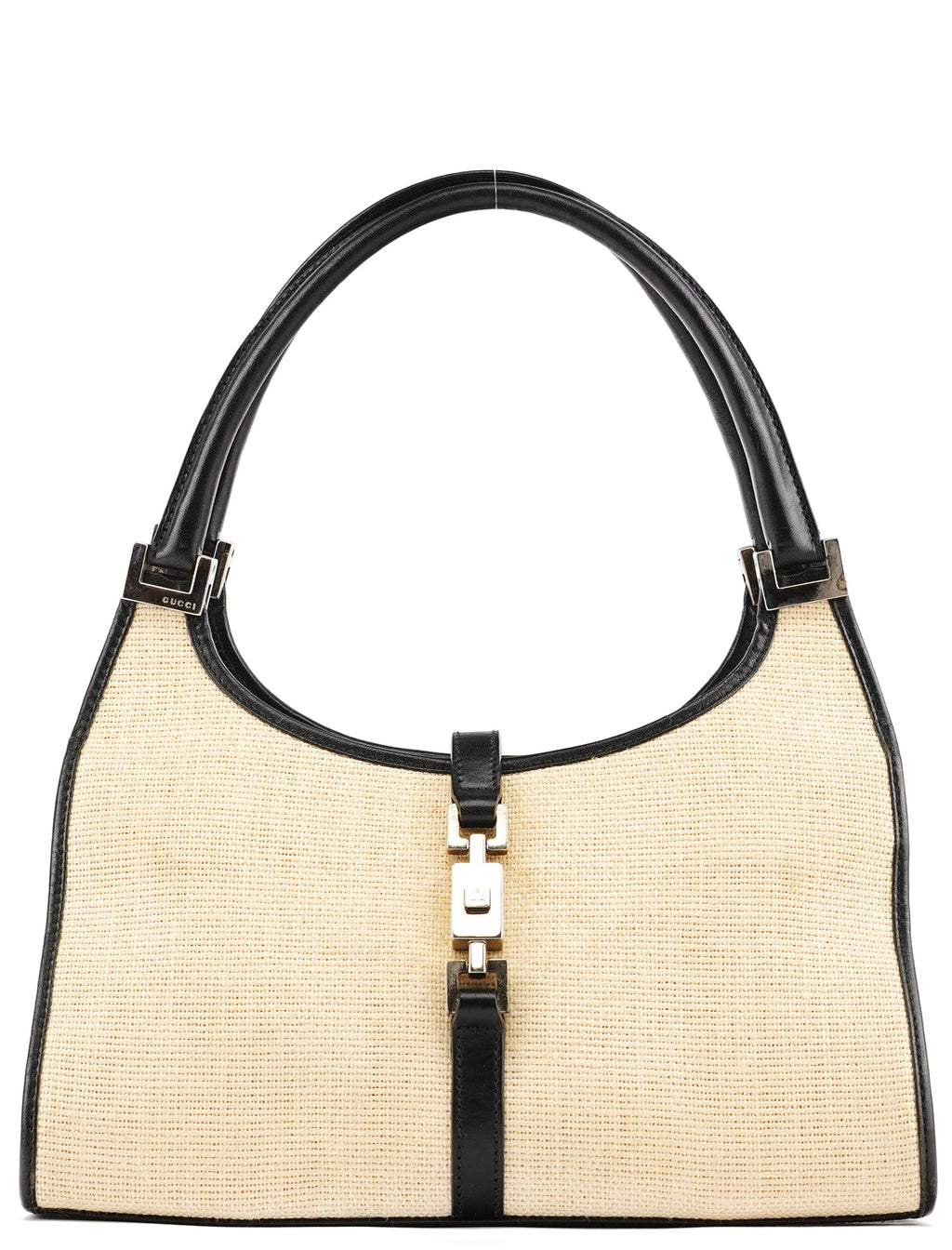 002 1068 Beige Canvas Leather Jackie Shoulder Bag