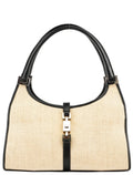 002 1068 Beige Canvas Leather Jackie Shoulder Bag