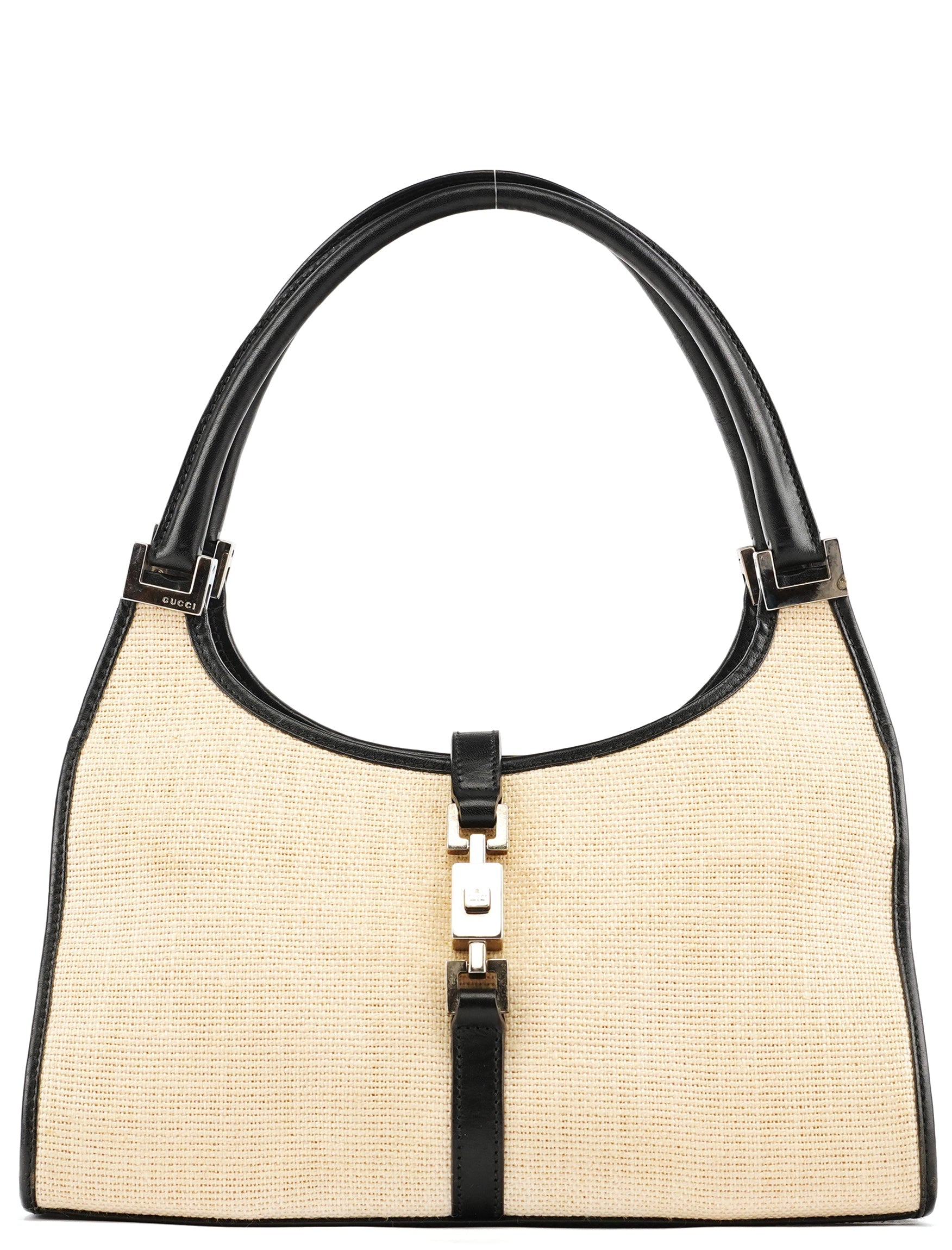 002 1068 Beige Canvas Leather Jackie Shoulder Bag