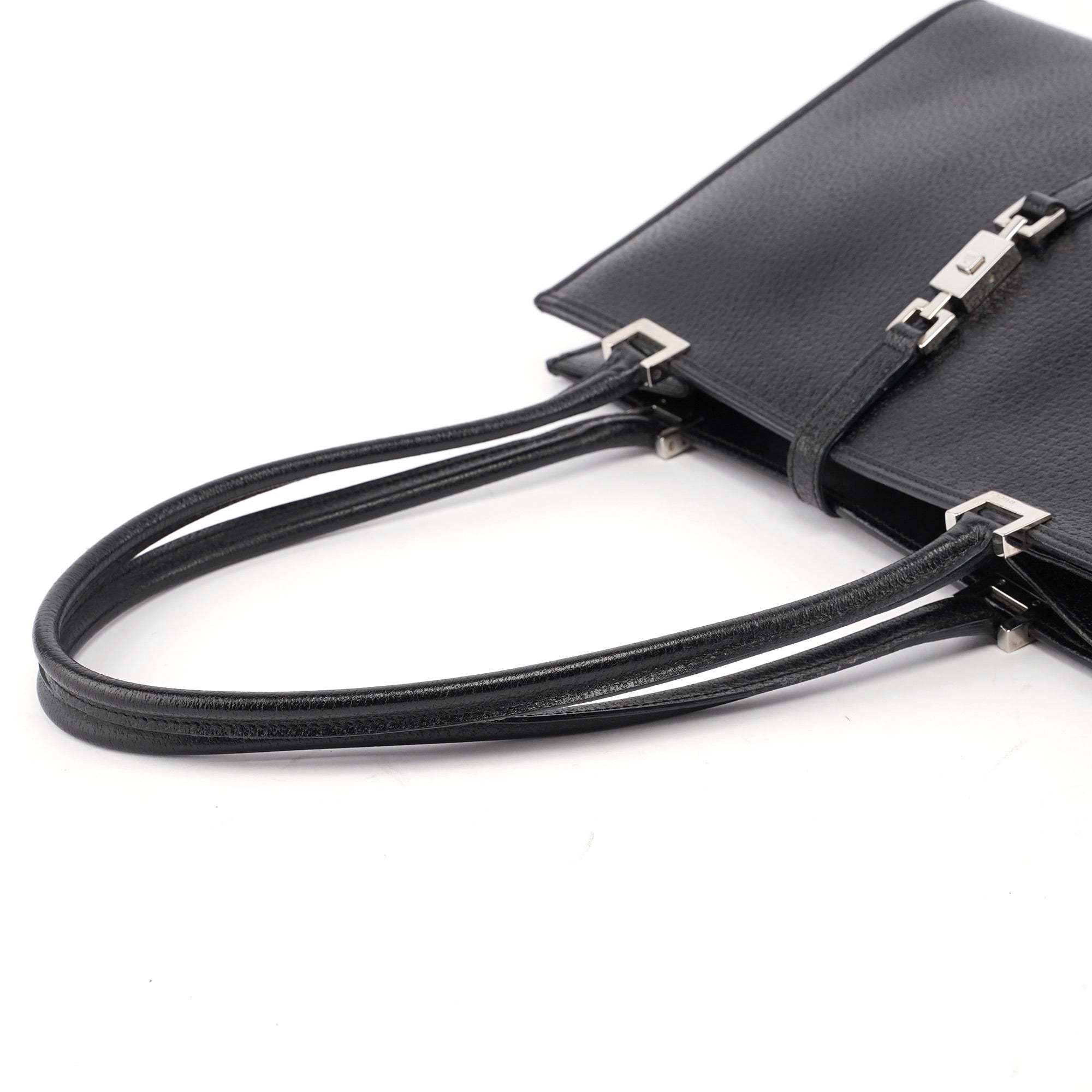 002 1073 Black Leather Jackie Tote