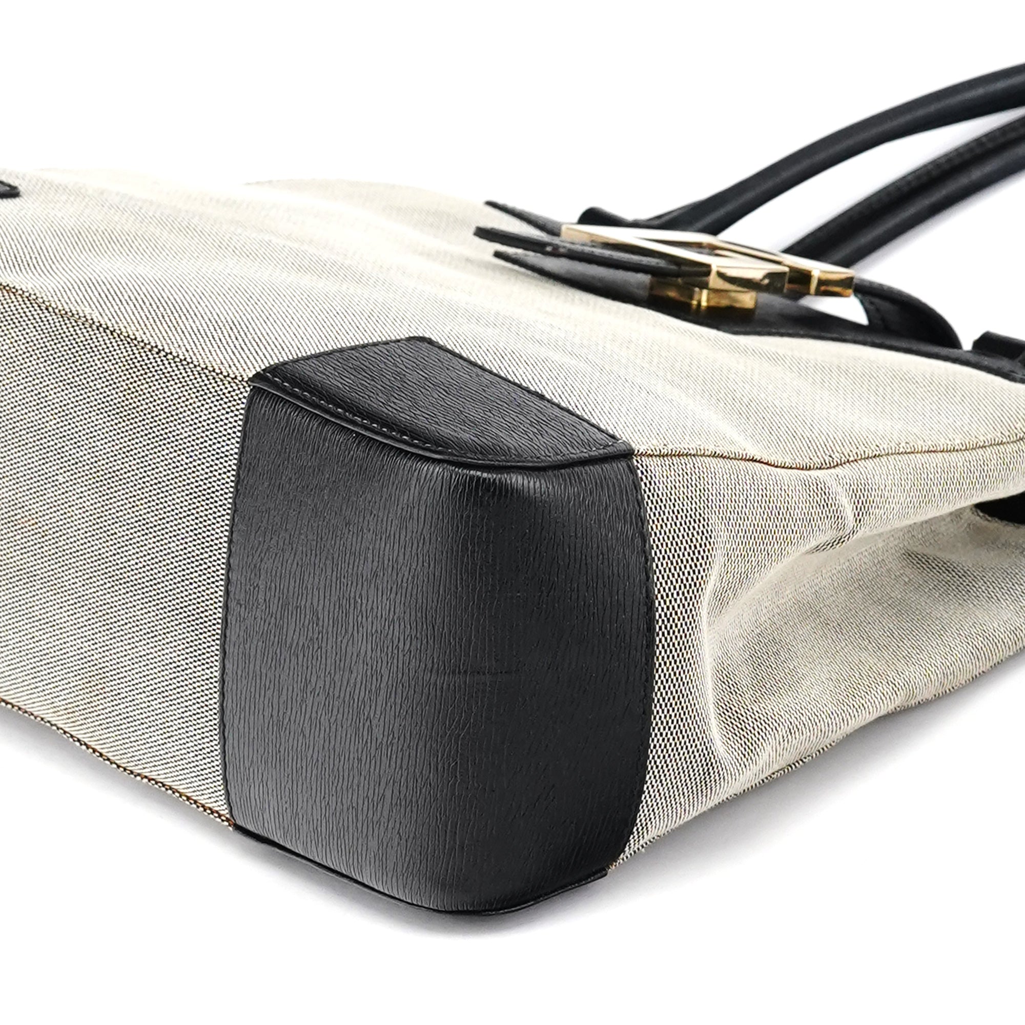 002 1103 Beige Canvas Square G Tote Bag