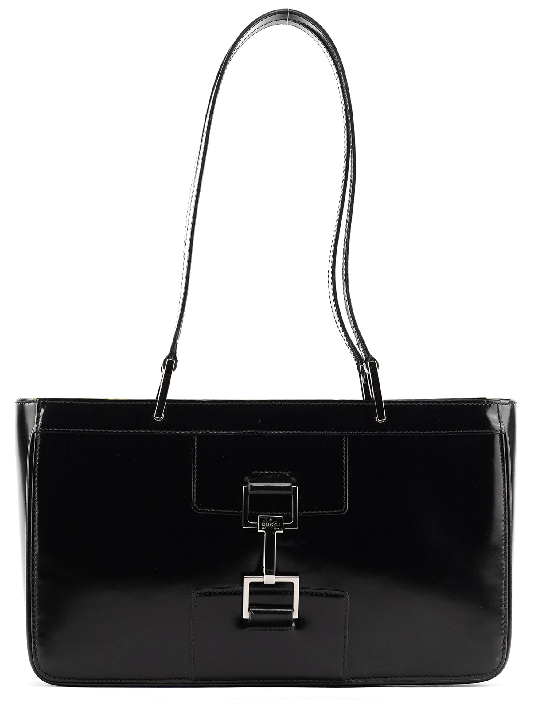 002 1132 Black Patent Leather Jackie Tote Bag