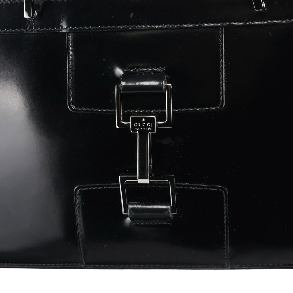 002 1132 Black Patent Leather Jackie Tote Bag
