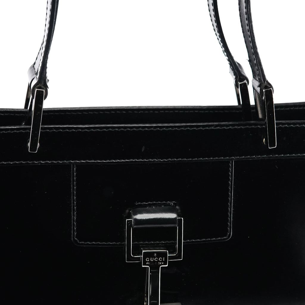 002 1132 Black Patent Leather Jackie Tote Bag