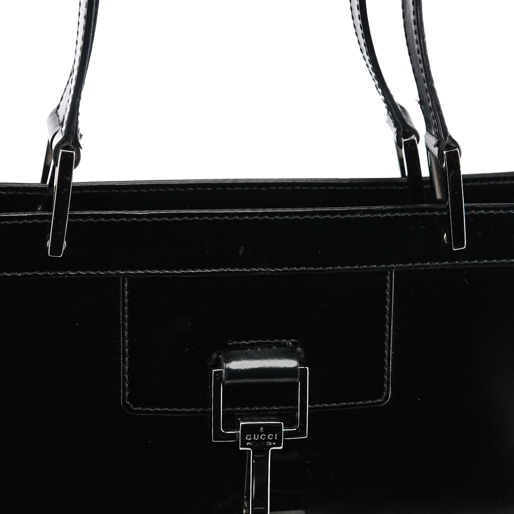 002 1132 Black Patent Leather Jackie Tote Bag