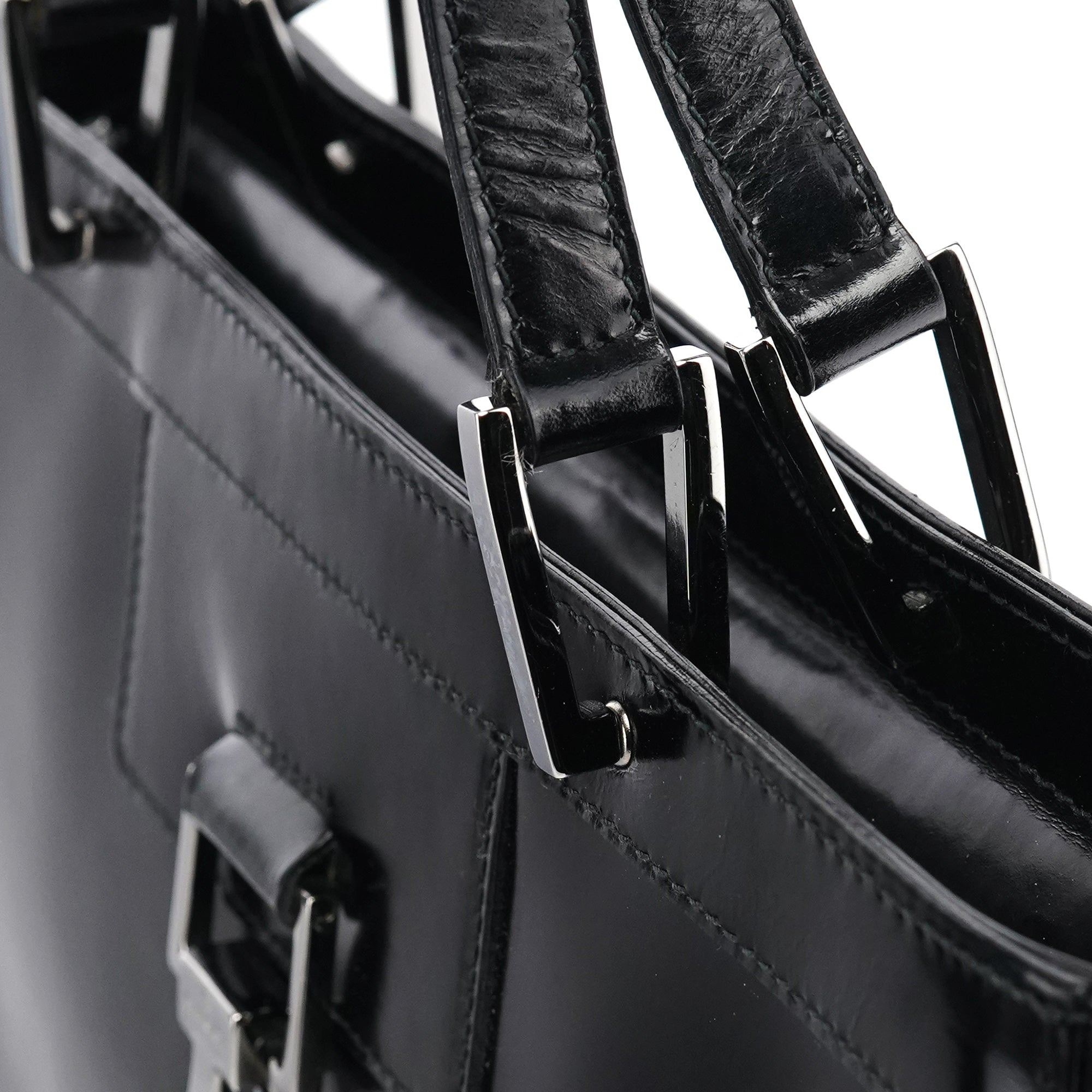 002 1132 Black Patent Leather Jackie Tote Bag