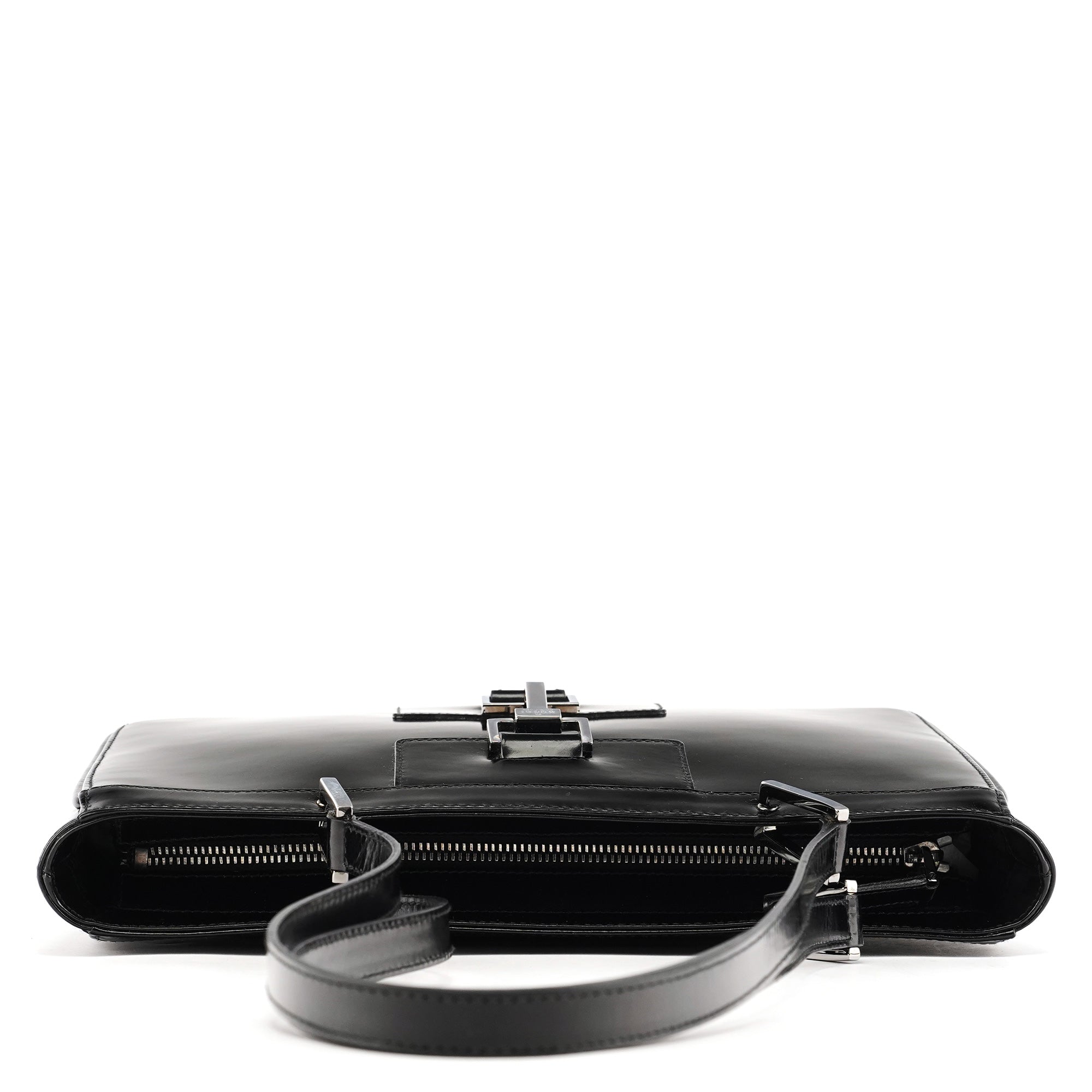 002 1132 Black Patent Leather Jackie Tote Bag