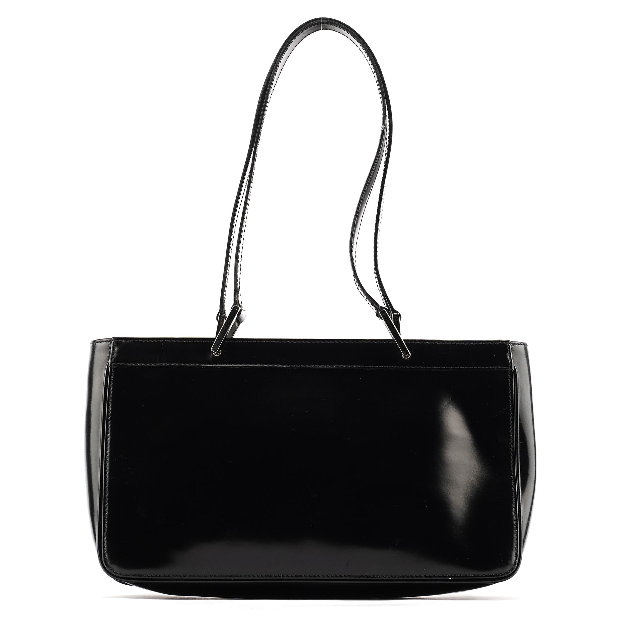 002 1132 Black Patent Leather Jackie Tote Bag