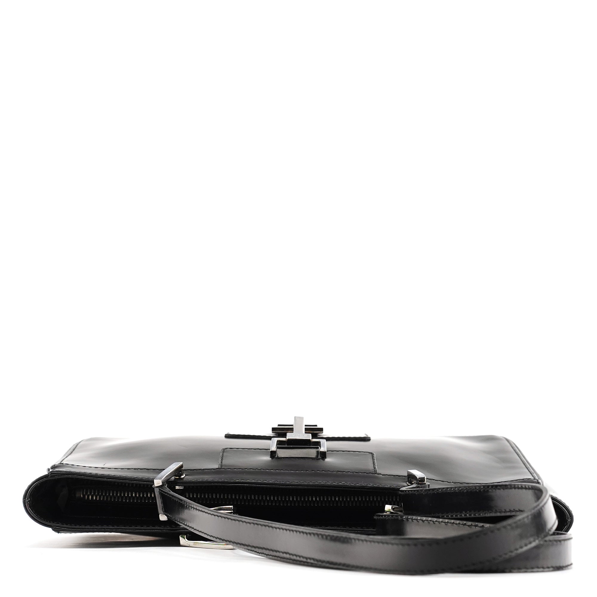 002 1132 Black Patent Leather Jackie Tote Bag