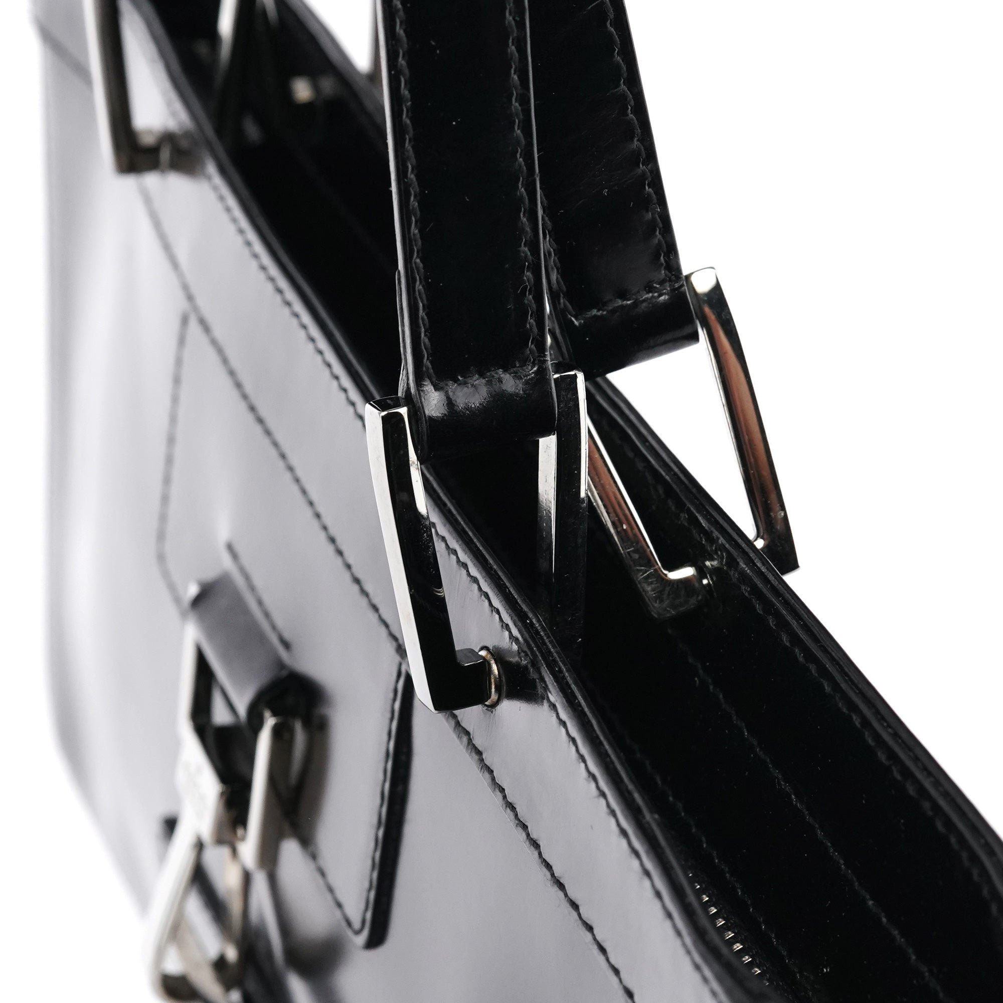 002 1132 Black Patent Leather Jackie Tote Bag
