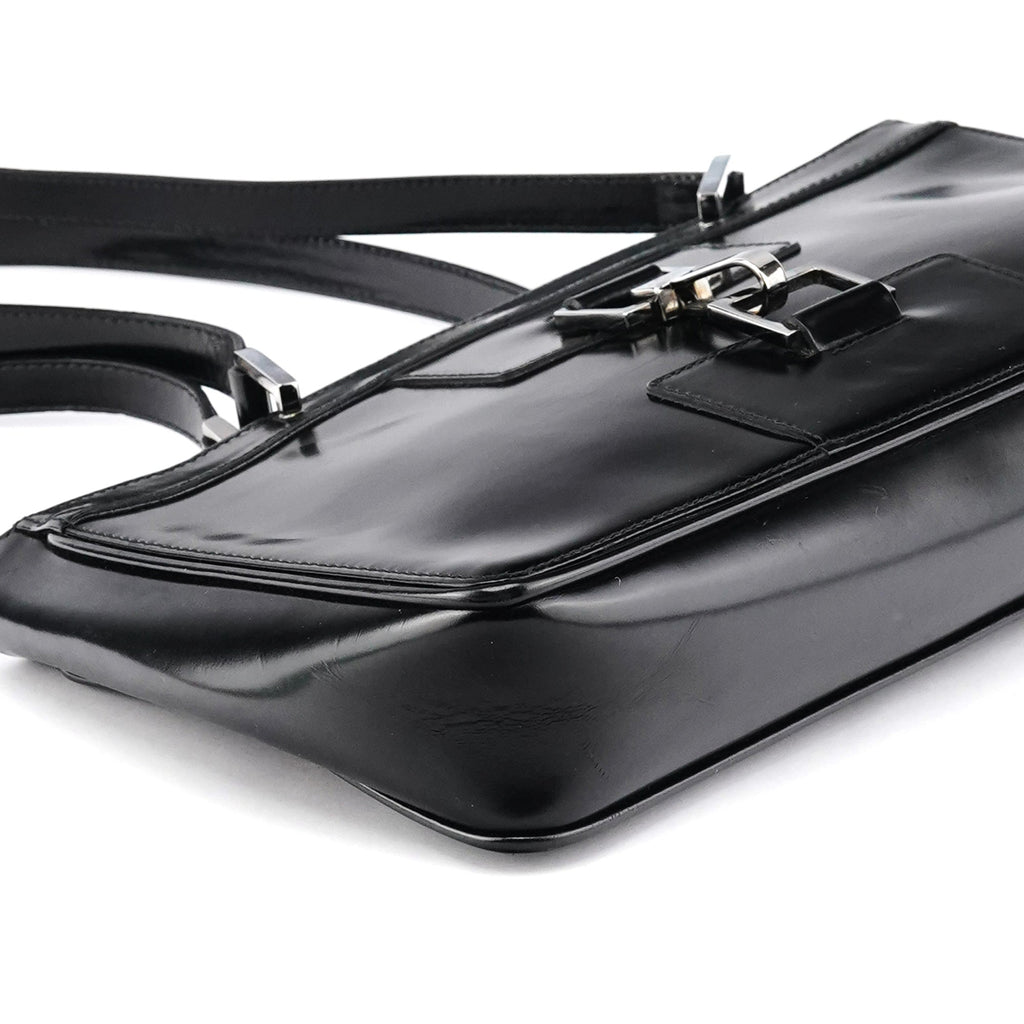 002 1132 Black Patent Leather Jackie Tote Bag