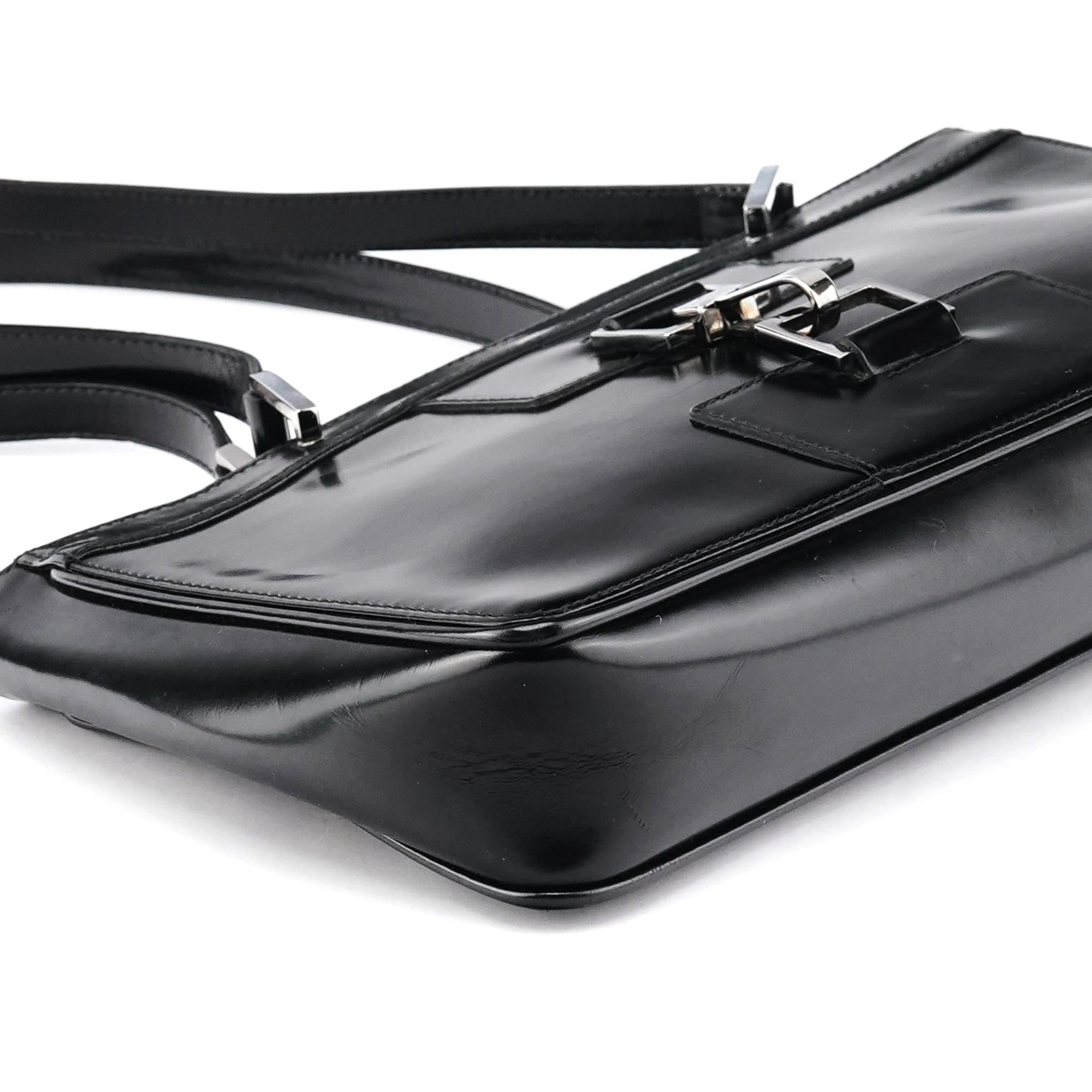 002 1132 Black Patent Leather Jackie Tote Bag