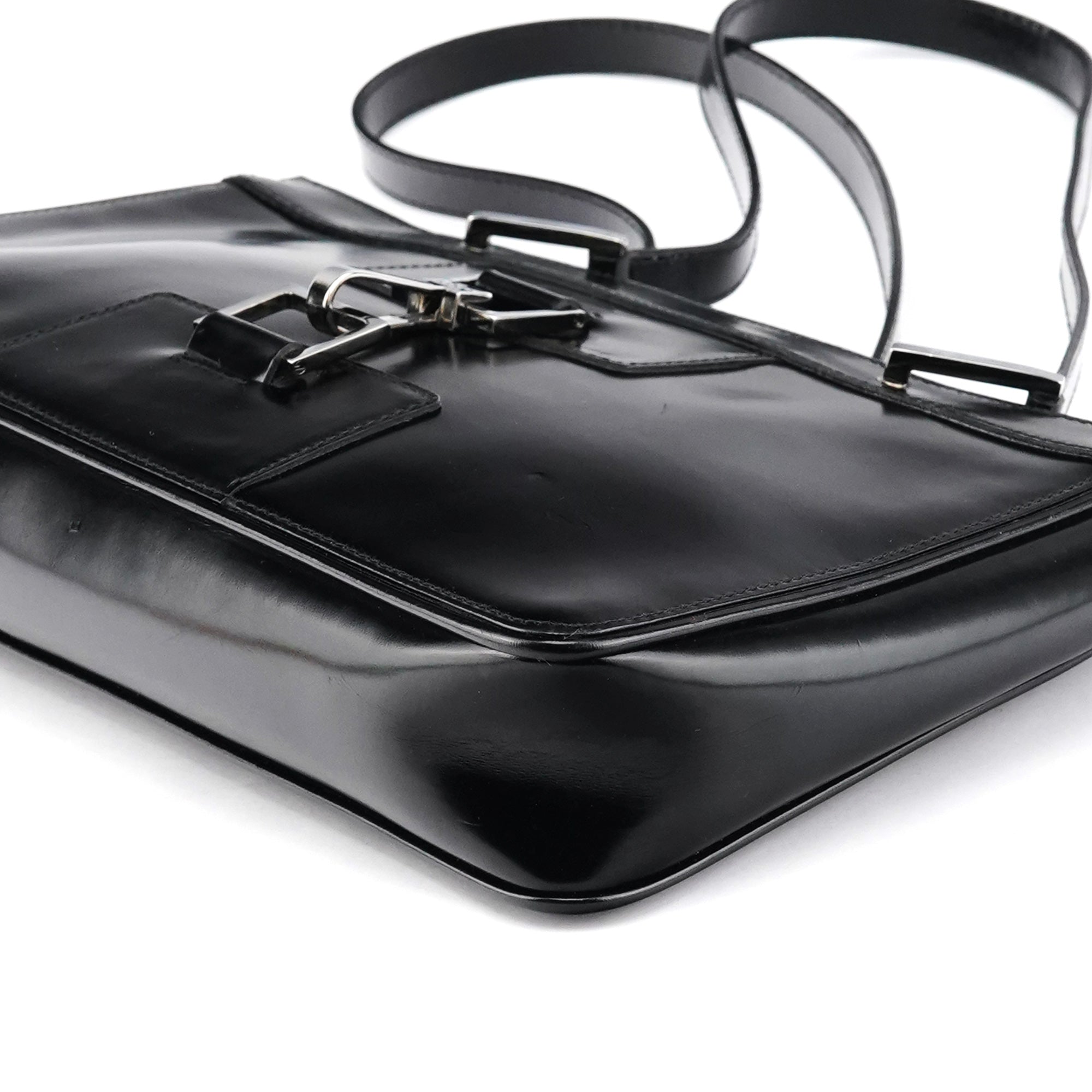 002 1132 Black Patent Leather Jackie Tote Bag