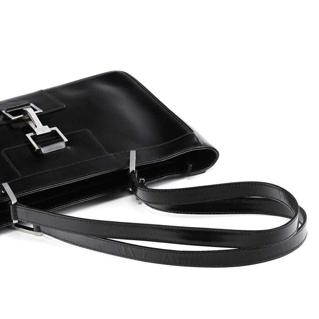 002 1132 Black Patent Leather Jackie Tote Bag