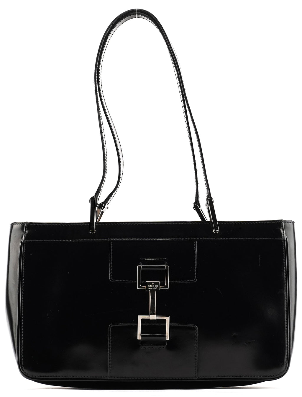002 1132 Black Patent Leather Jackie Tote Bag