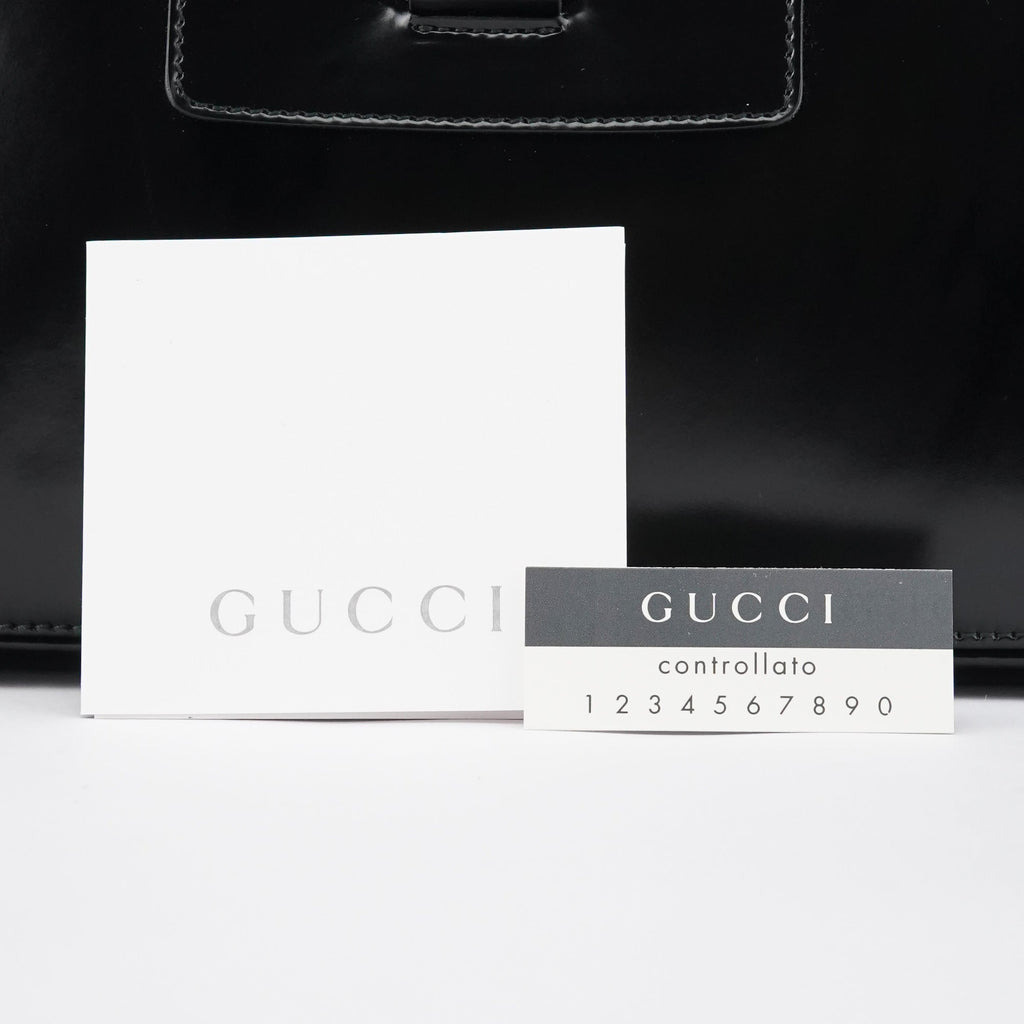 002 1133 Black Patent Leather Jackie Tote Bag