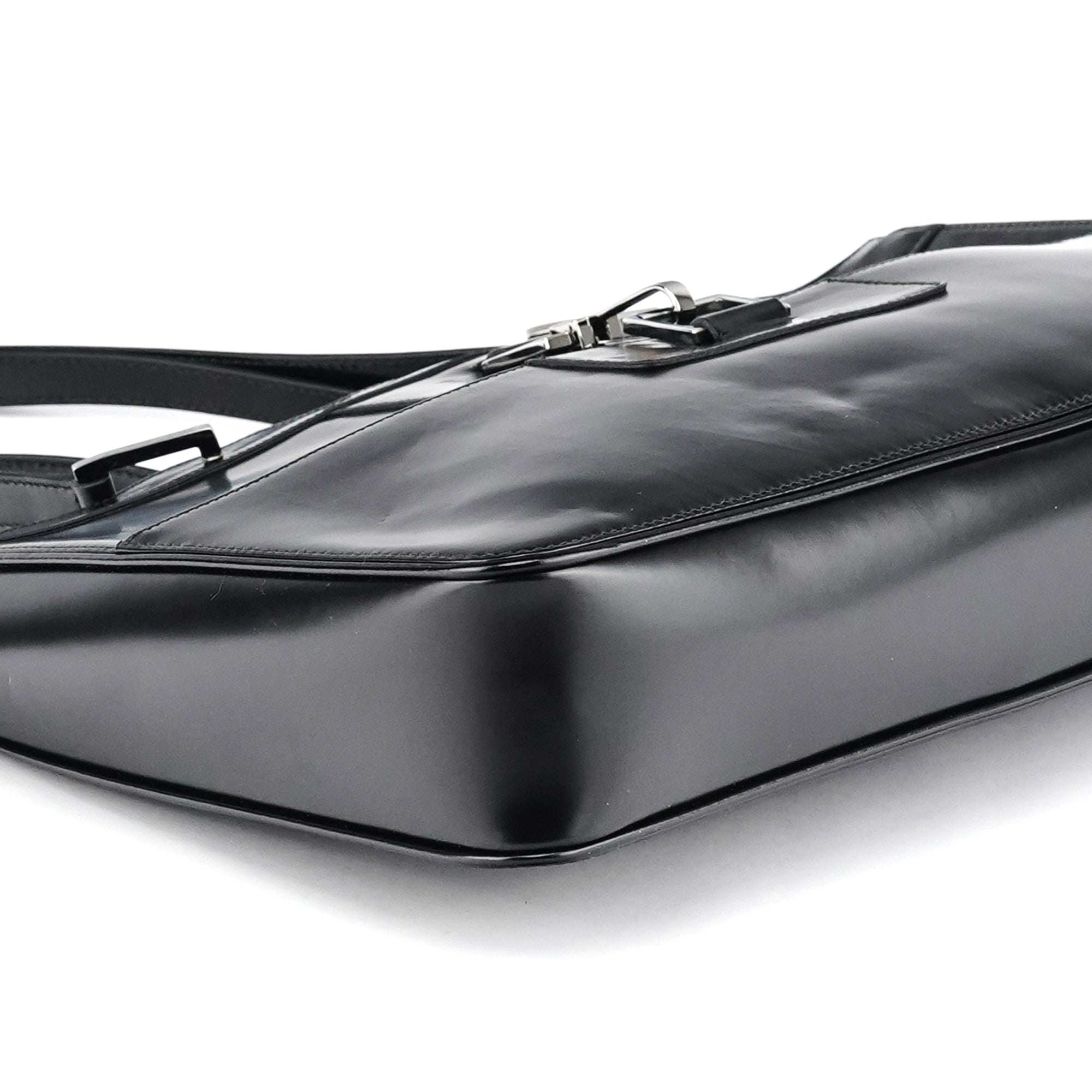 002 1133 Black Patent Leather Jackie Tote Bag