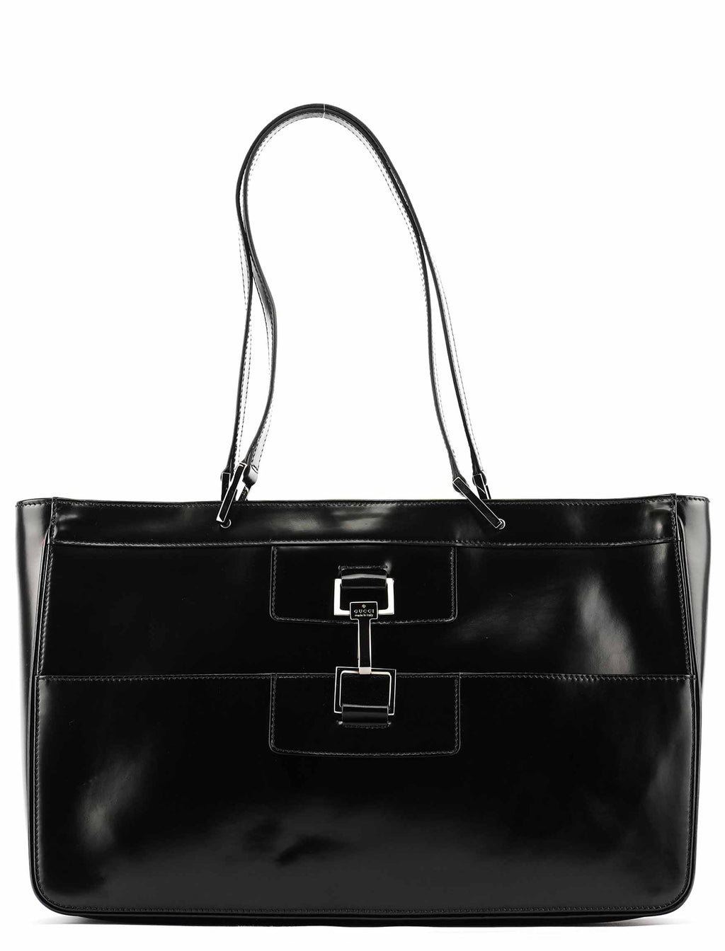 002 1133 Black Patent Leather Jackie Tote Bag