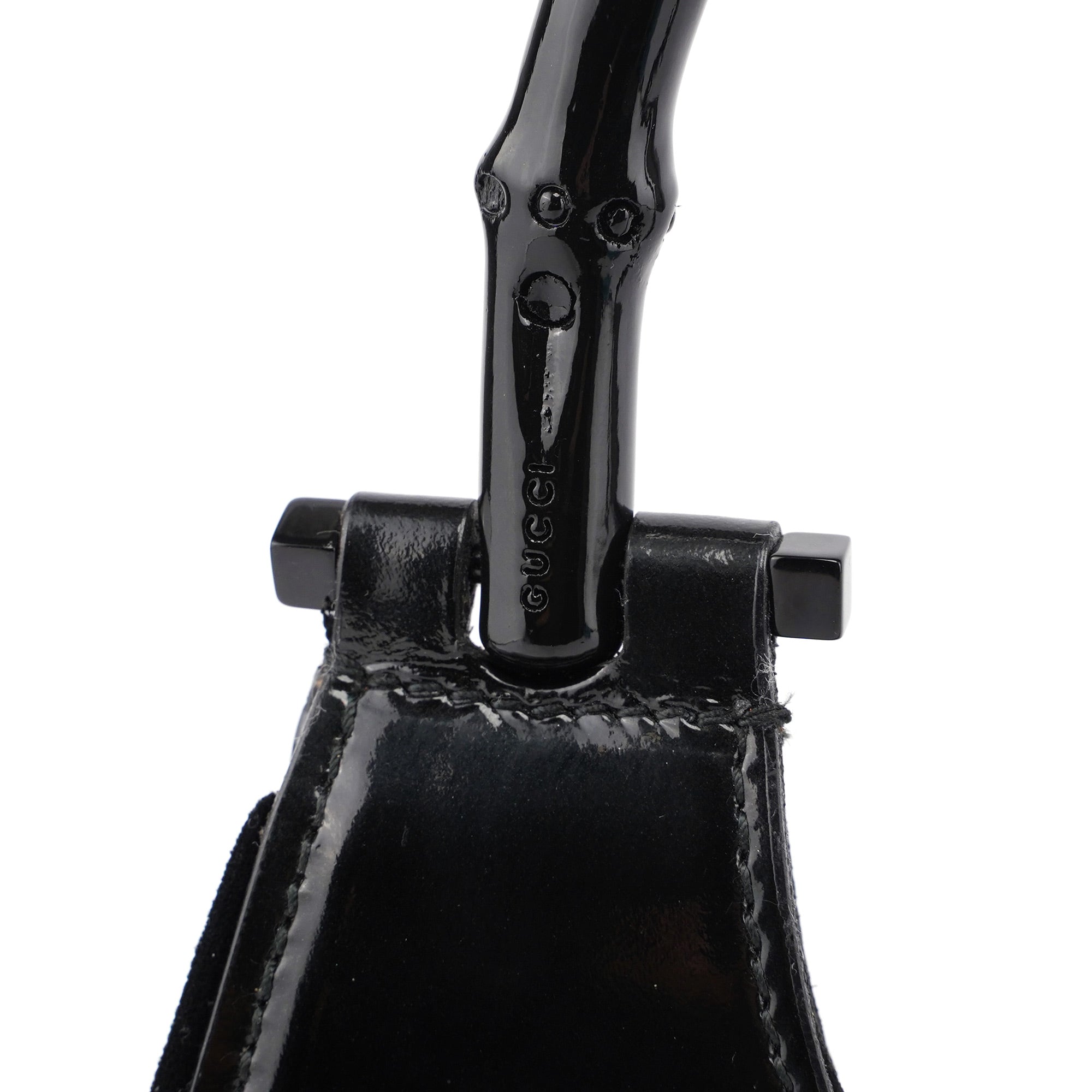 005 0776 Black Patent Leather Bamboo Shoulder Bag