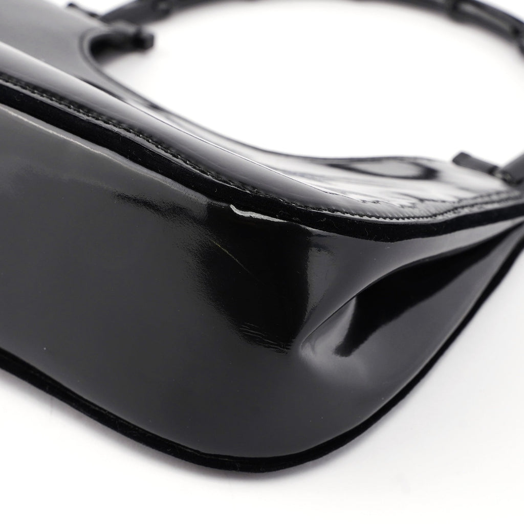 005 0776 Black Patent Leather Bamboo Shoulder Bag