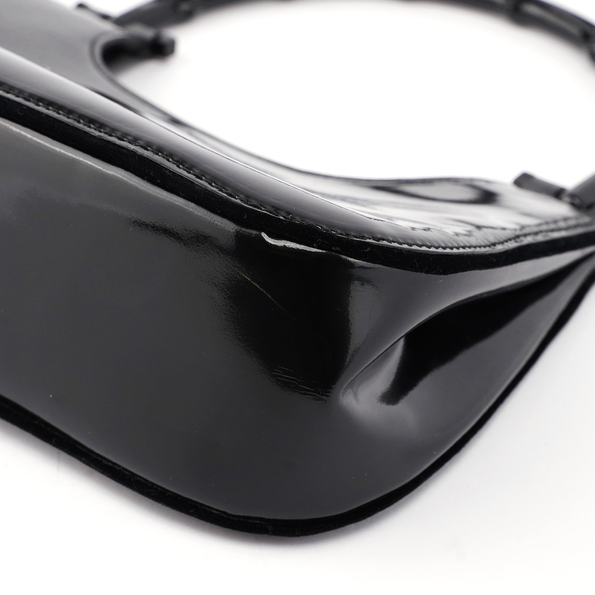 005 0776 Black Patent Leather Bamboo Shoulder Bag
