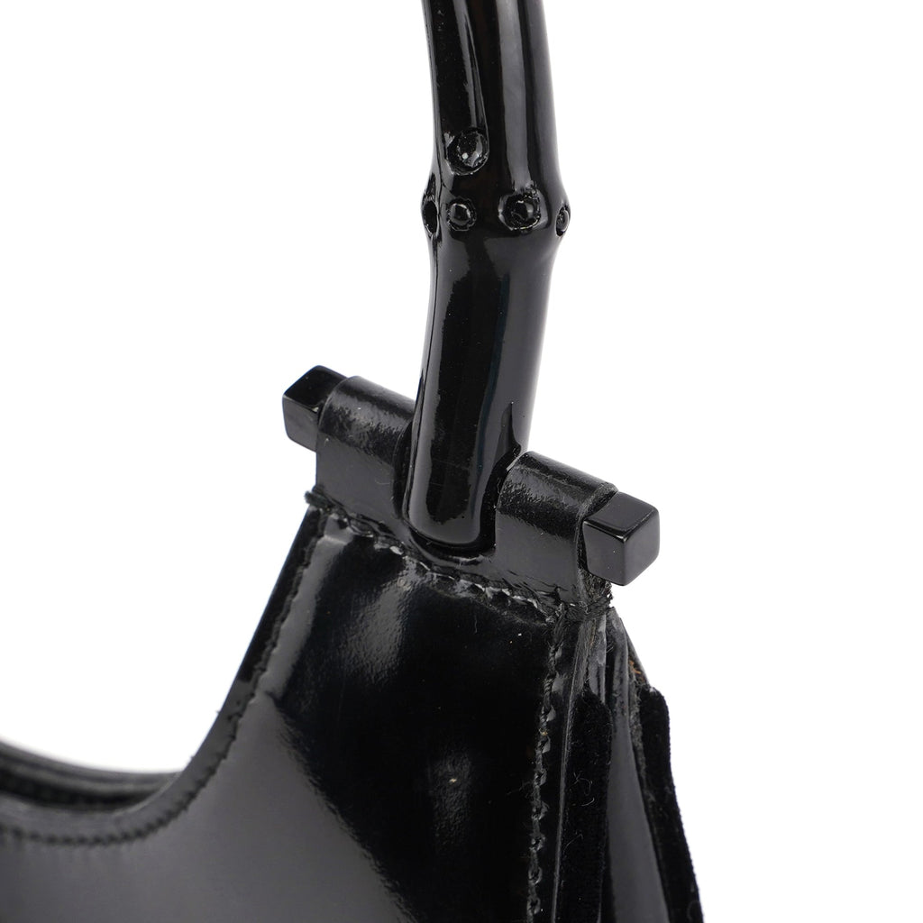 005 0776 Black Patent Leather Bamboo Shoulder Bag