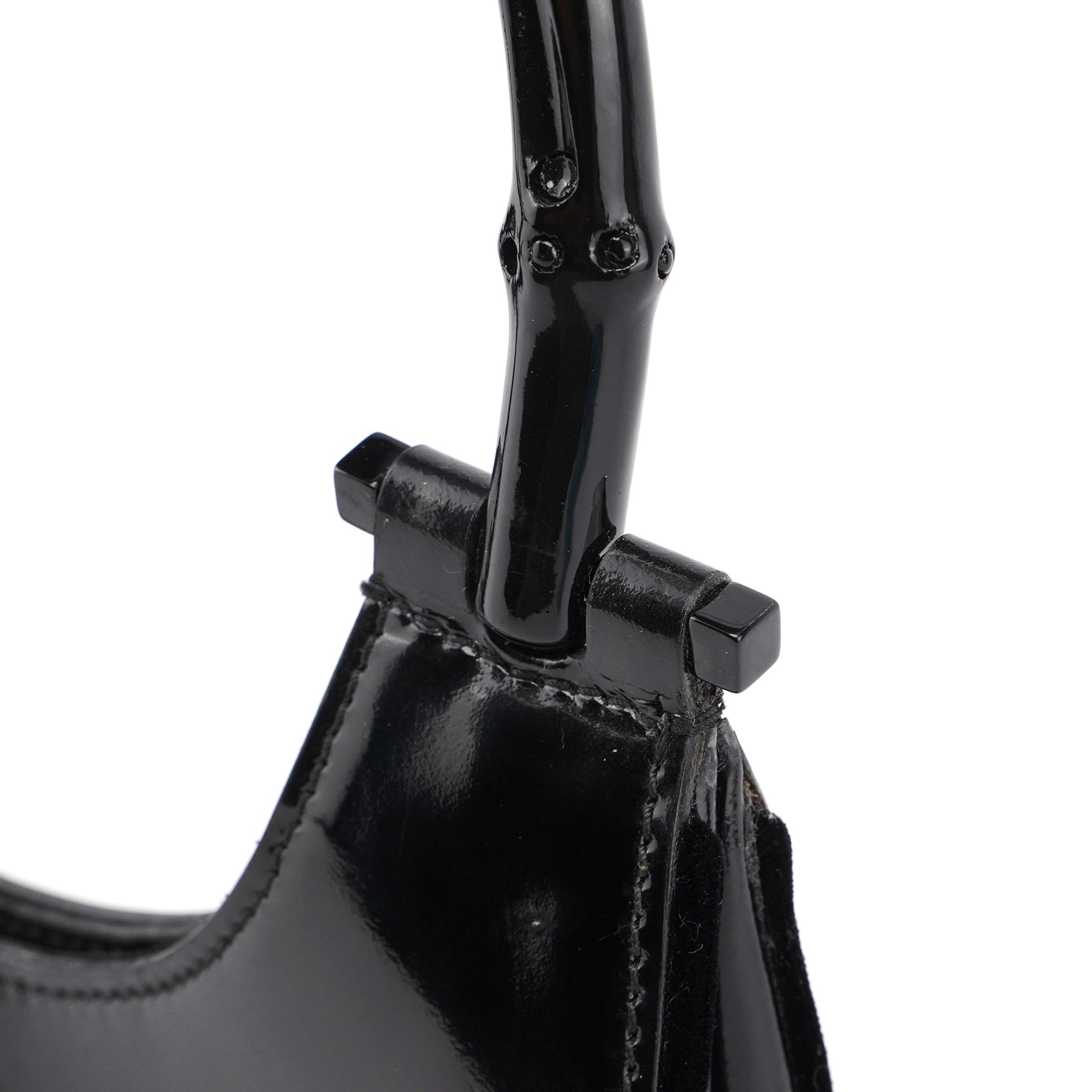 005 0776 Black Patent Leather Bamboo Shoulder Bag