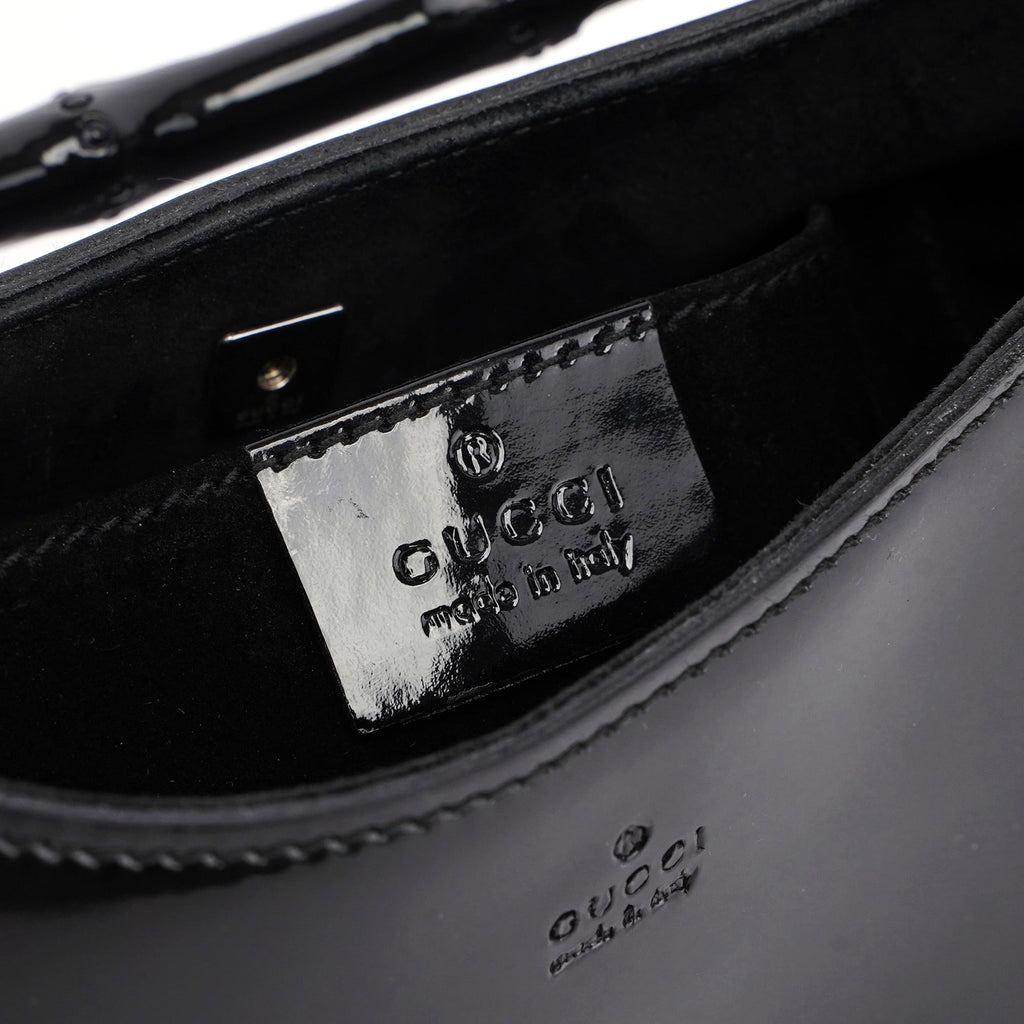 005 0776 Black Patent Leather Bamboo Shoulder Bag