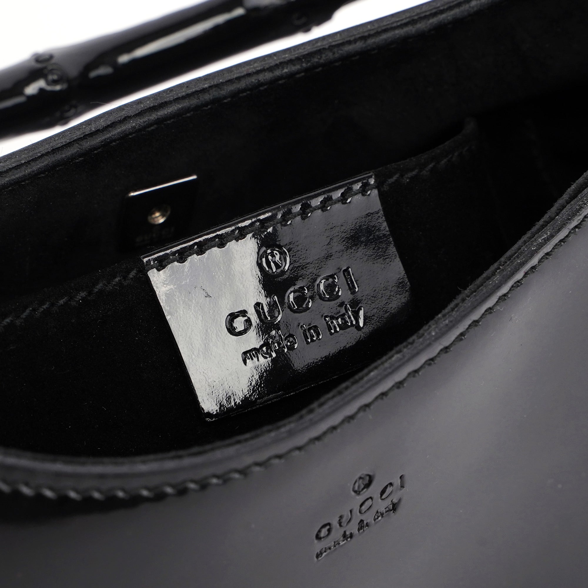 005 0776 Black Patent Leather Bamboo Shoulder Bag