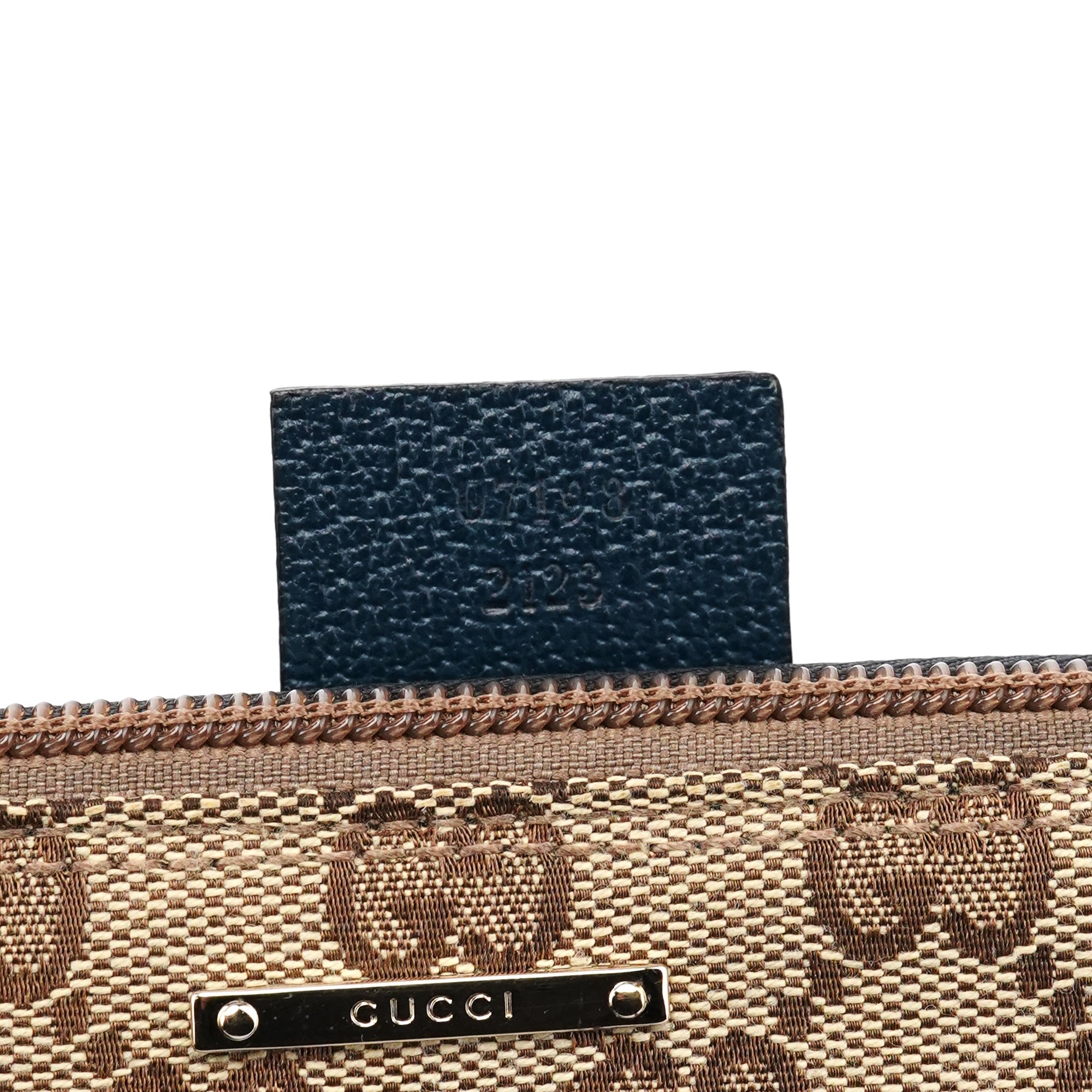 07198 Beige Navy GG Boat Pochette