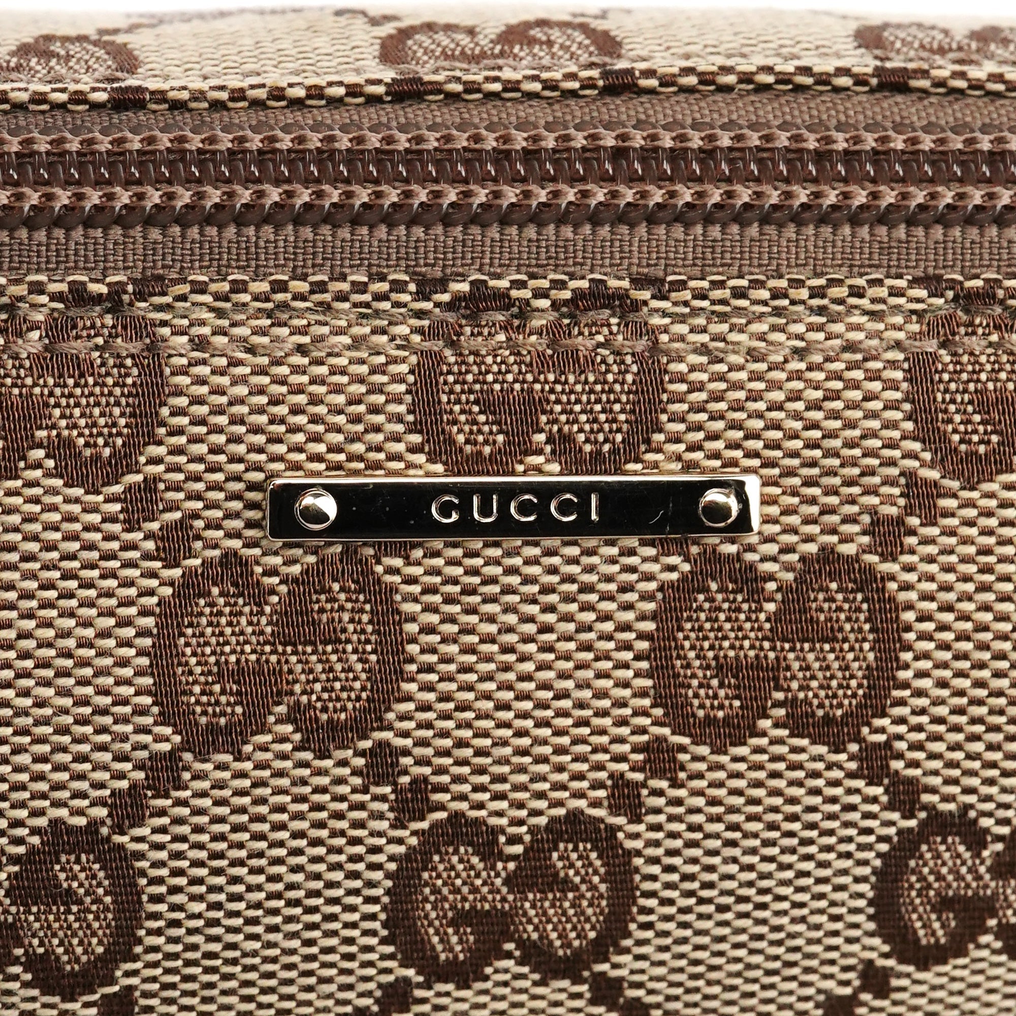 07198 Beige Navy GG Boat Pochette