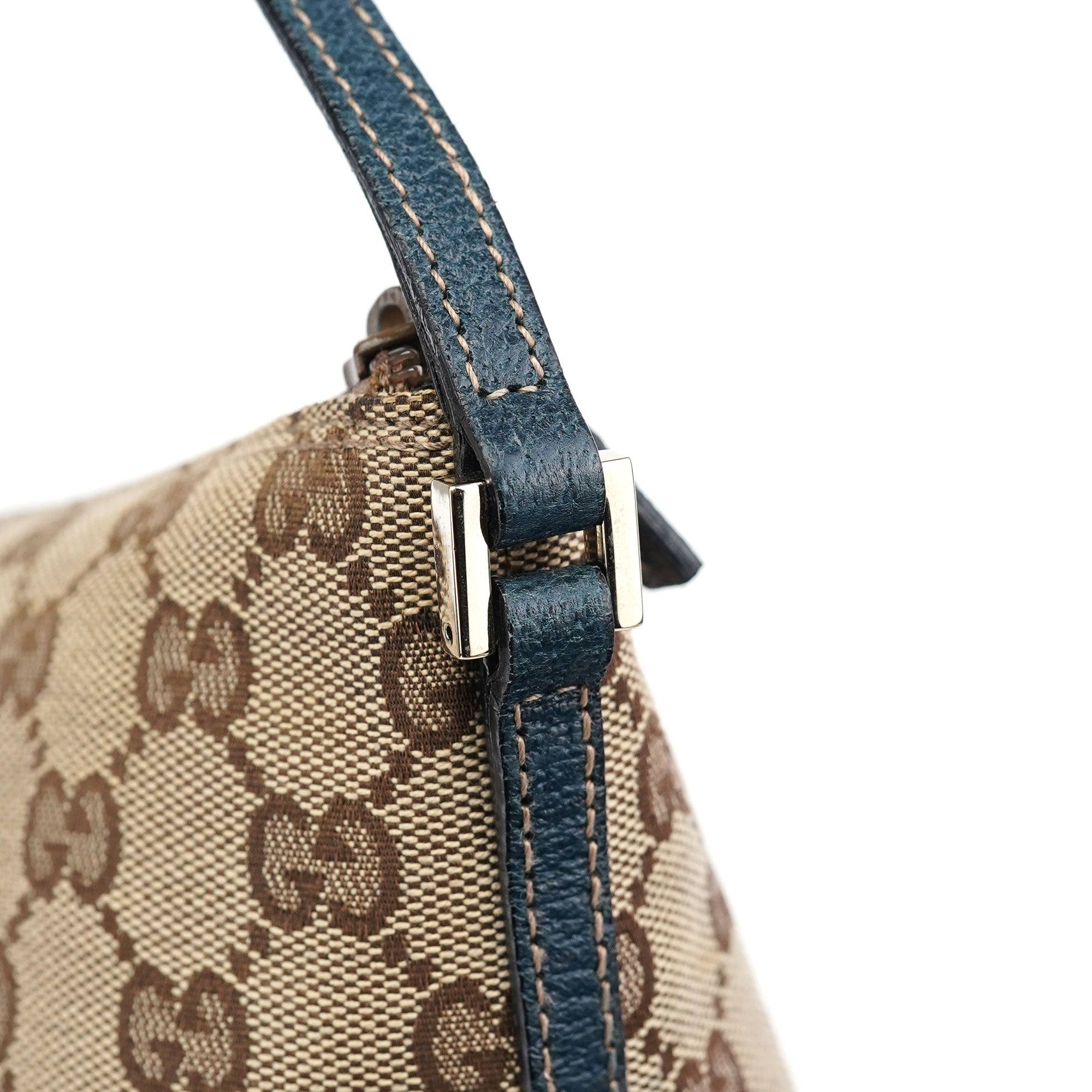 07198 Beige Navy GG Boat Pochette