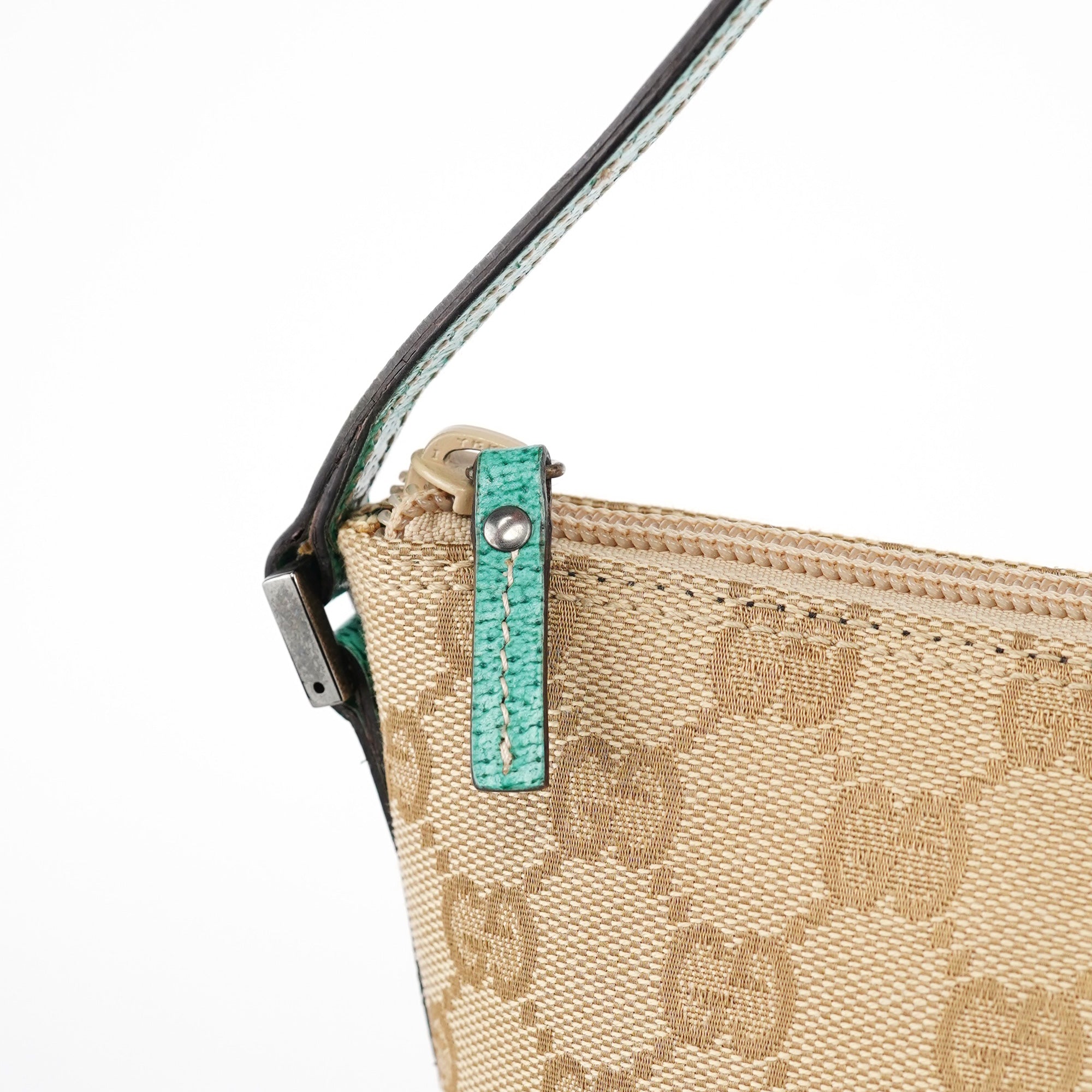 07198 Beige Turquoise GG Boat Pochette