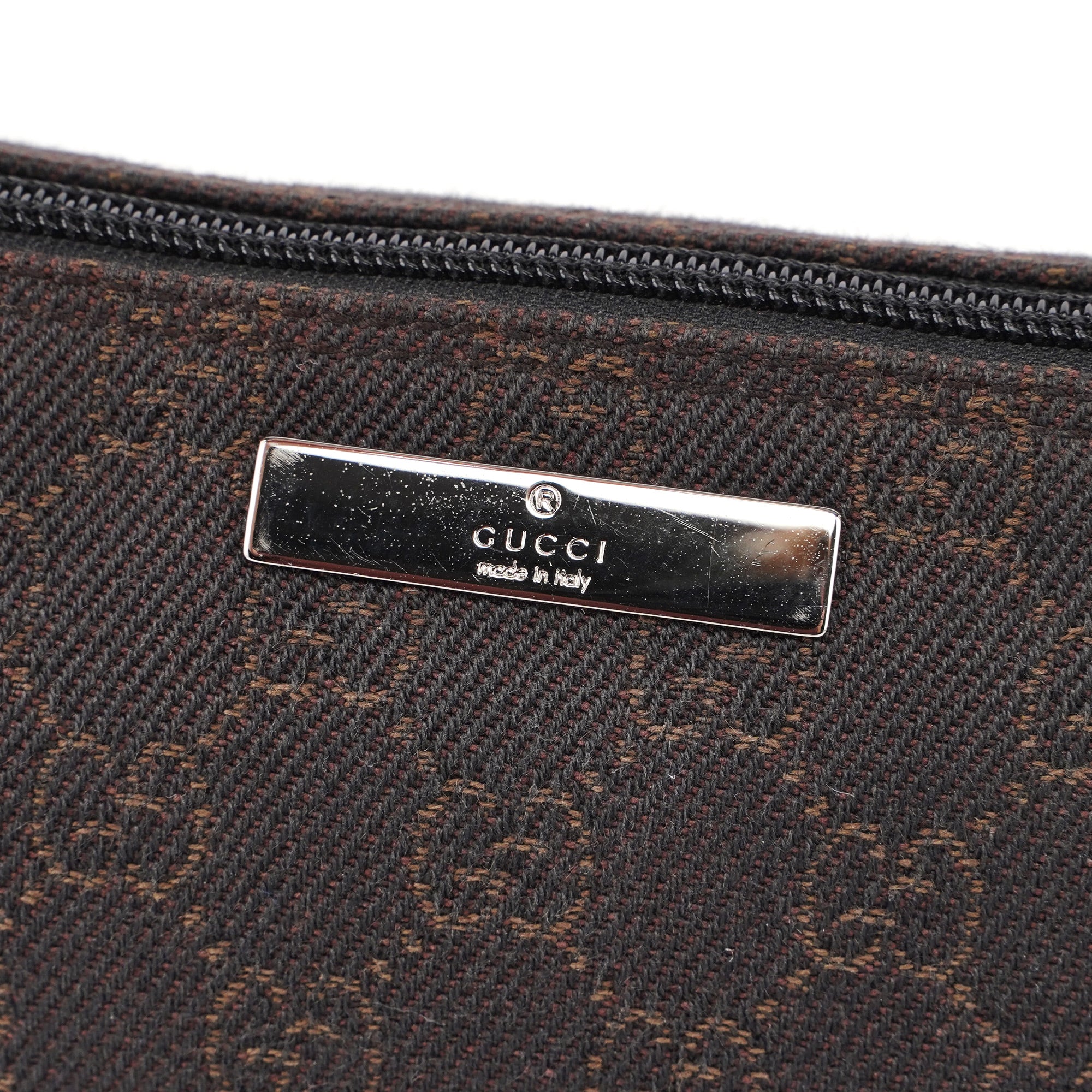 07198 Brown Wool GG Boat Pochette