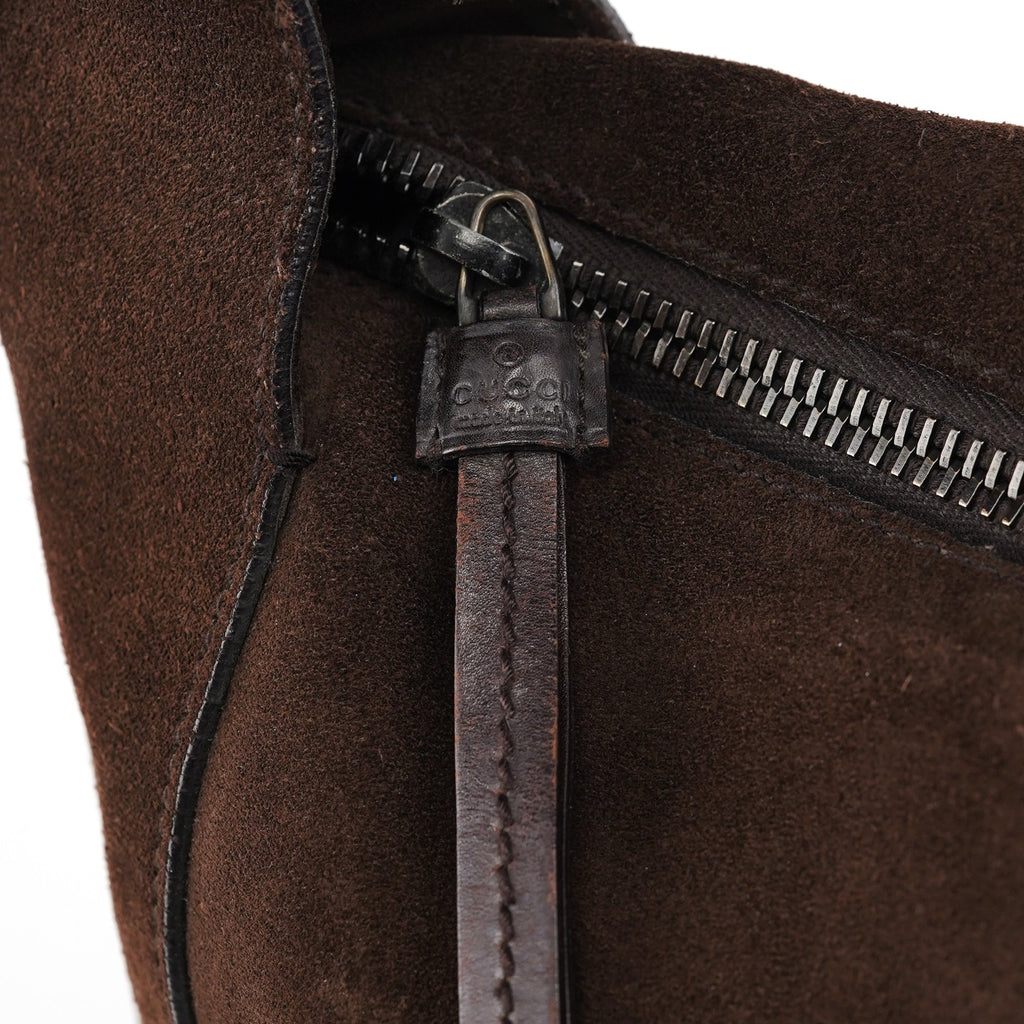 101292 Brown Suede Hobo Shoulder Bag