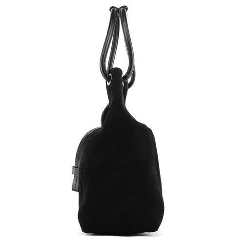 101333 Black Suede Hobo Shoulder Bag