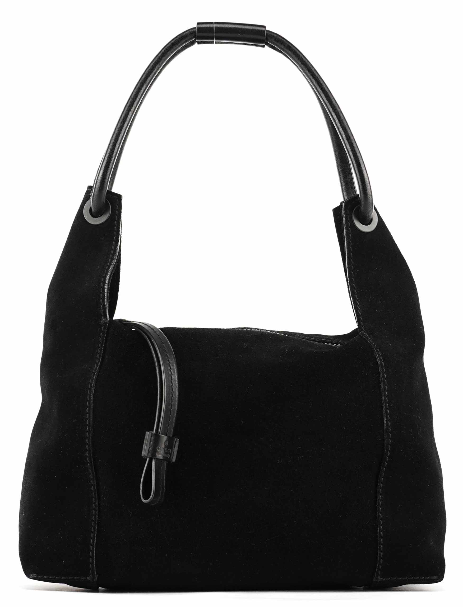 101333 Black Suede Hobo Shoulder Bag