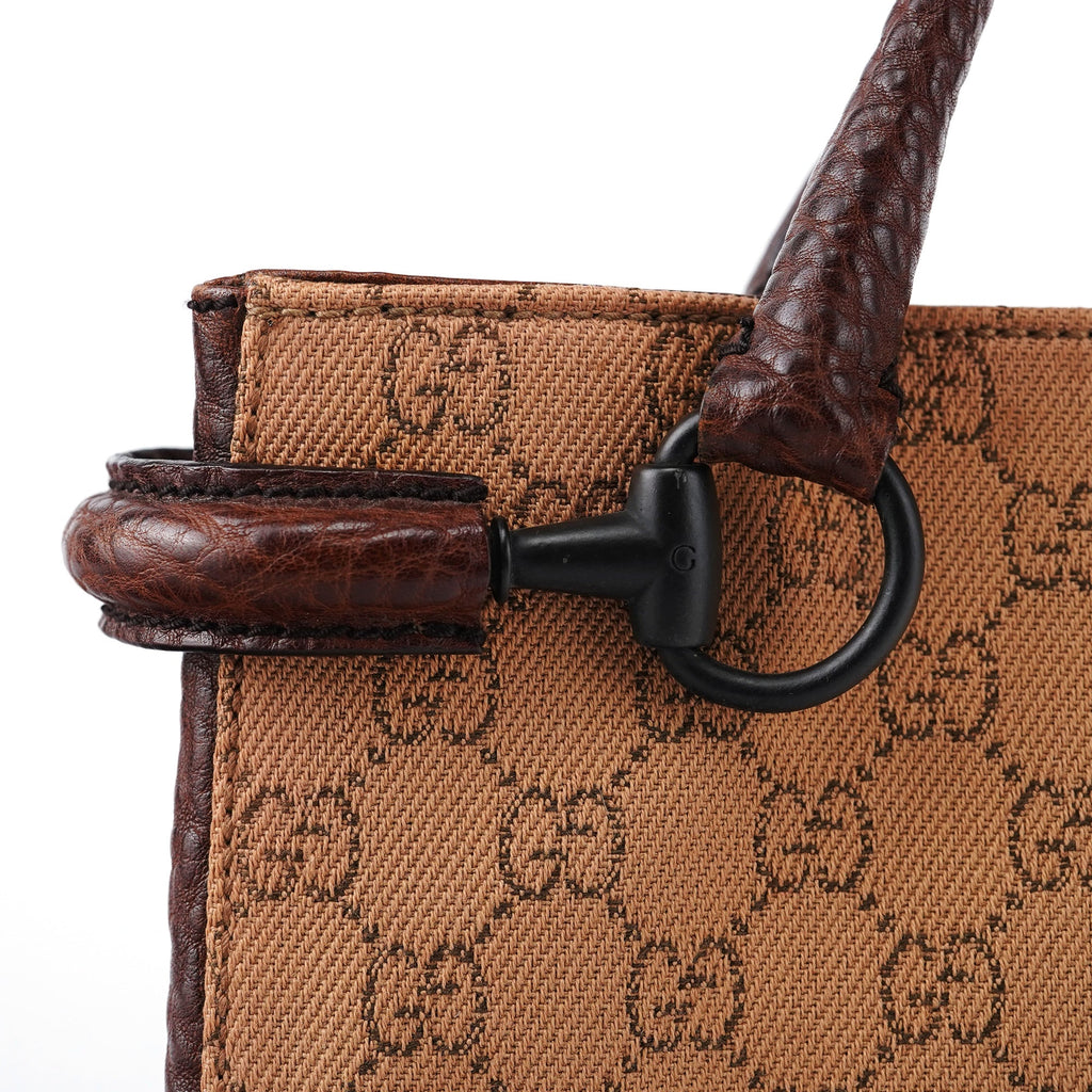 101345 Beige Brown GG Horsebit Tote Bag
