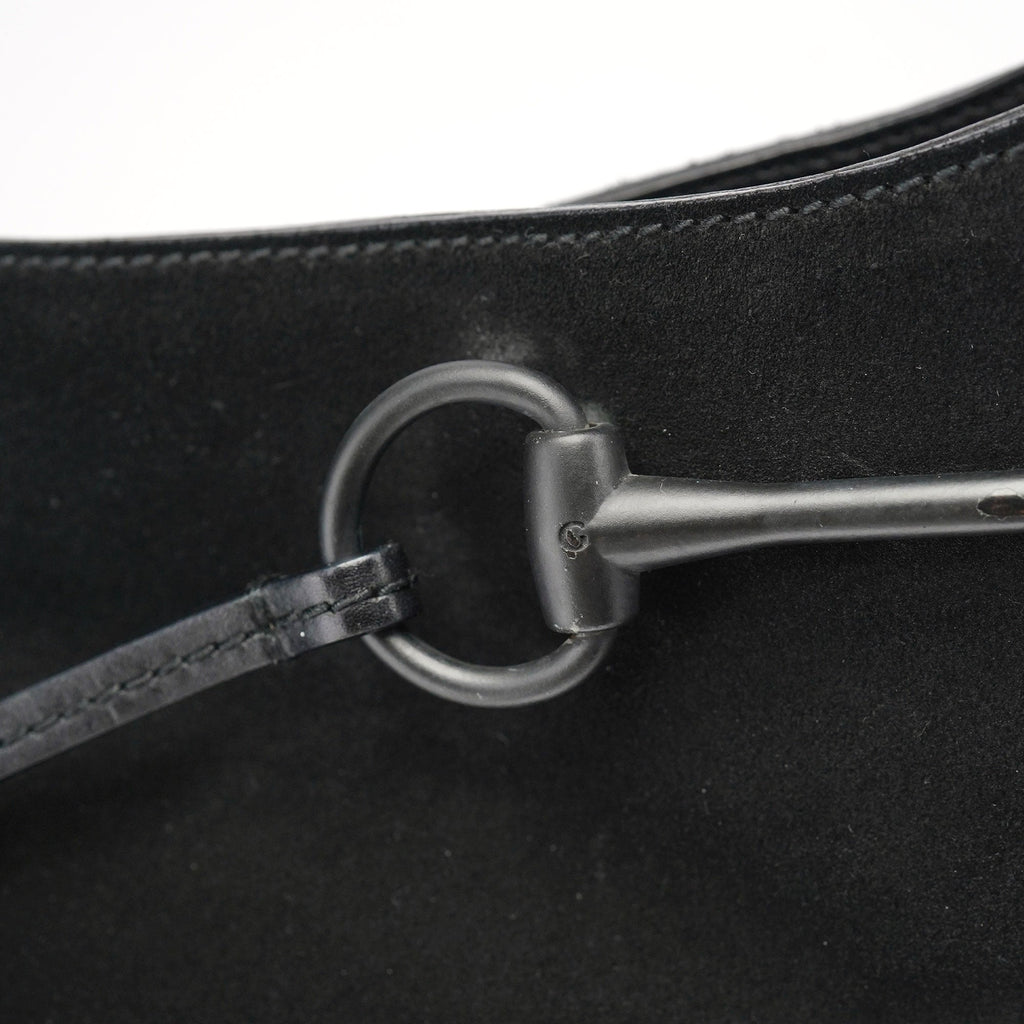 101975 Black Suede Horsebit Shoulder Bag