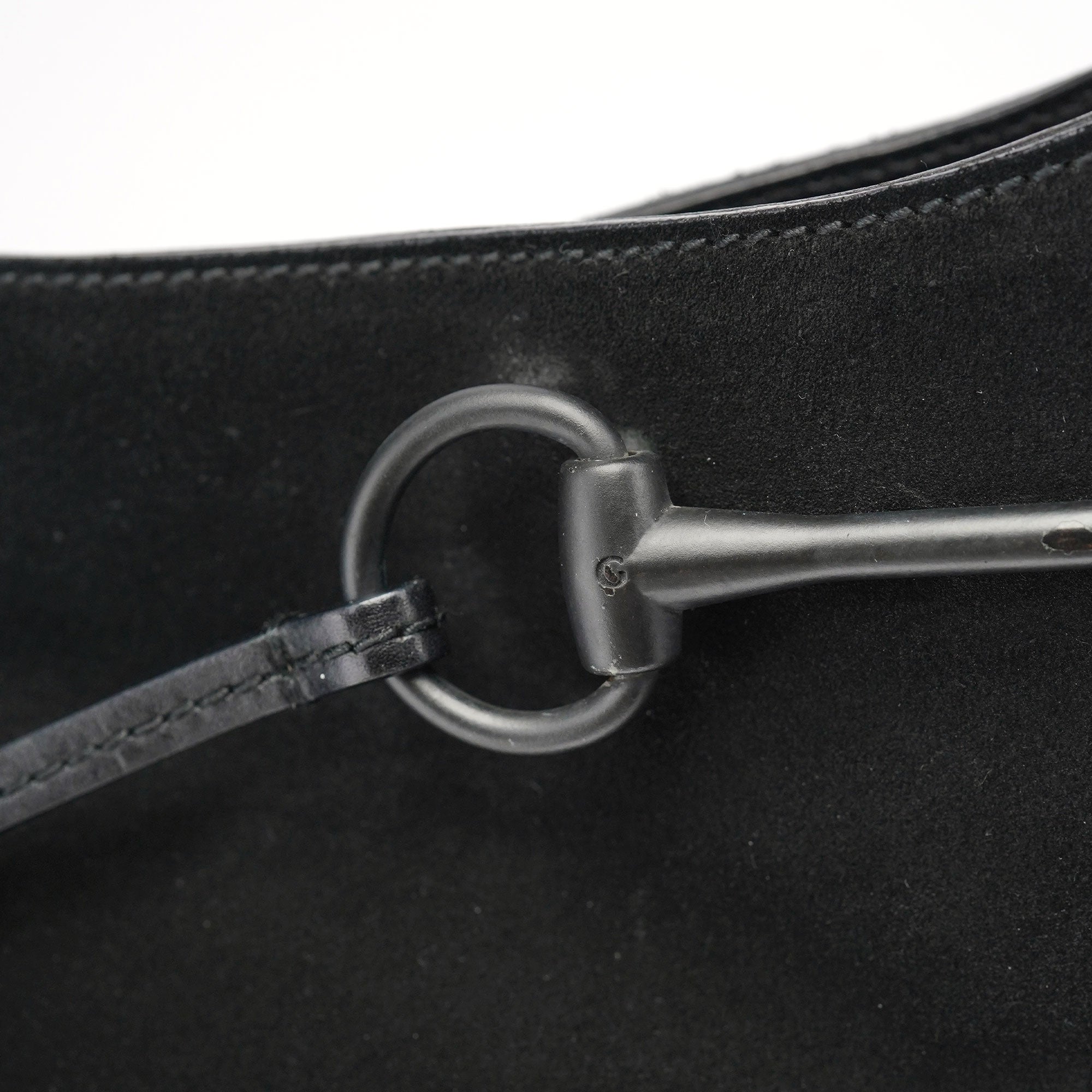 101975 Black Suede Horsebit Shoulder Bag