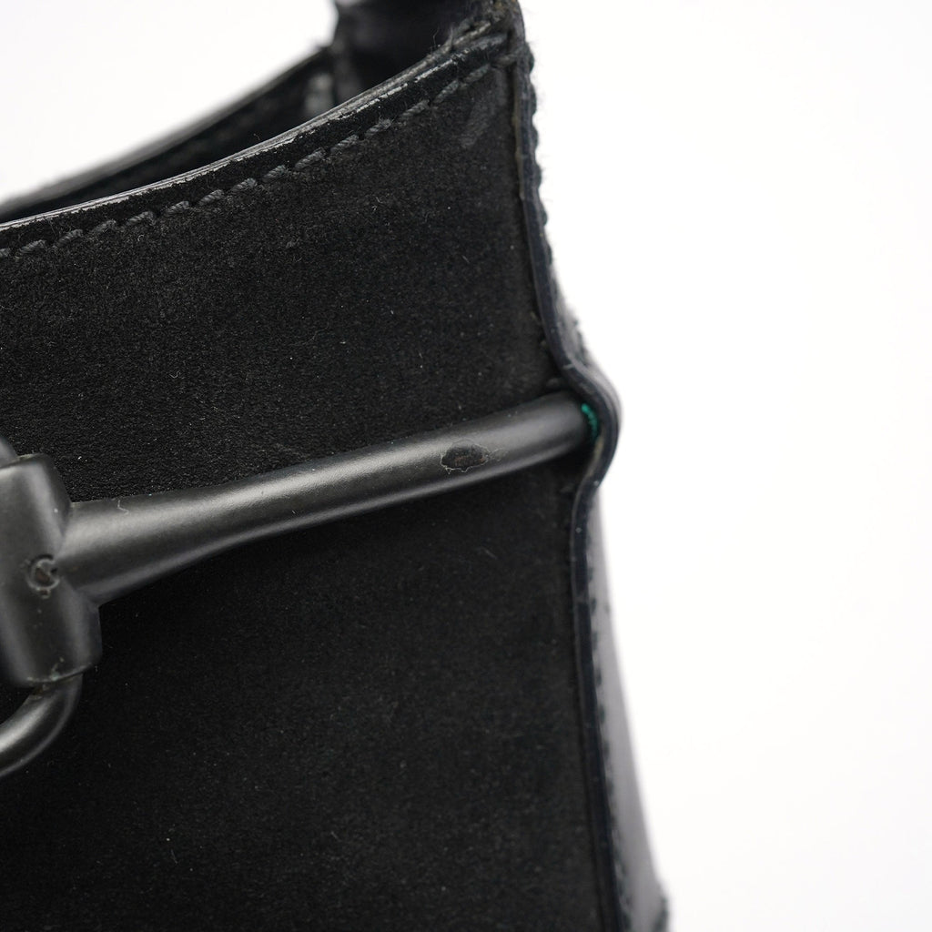 101975 Black Suede Horsebit Shoulder Bag