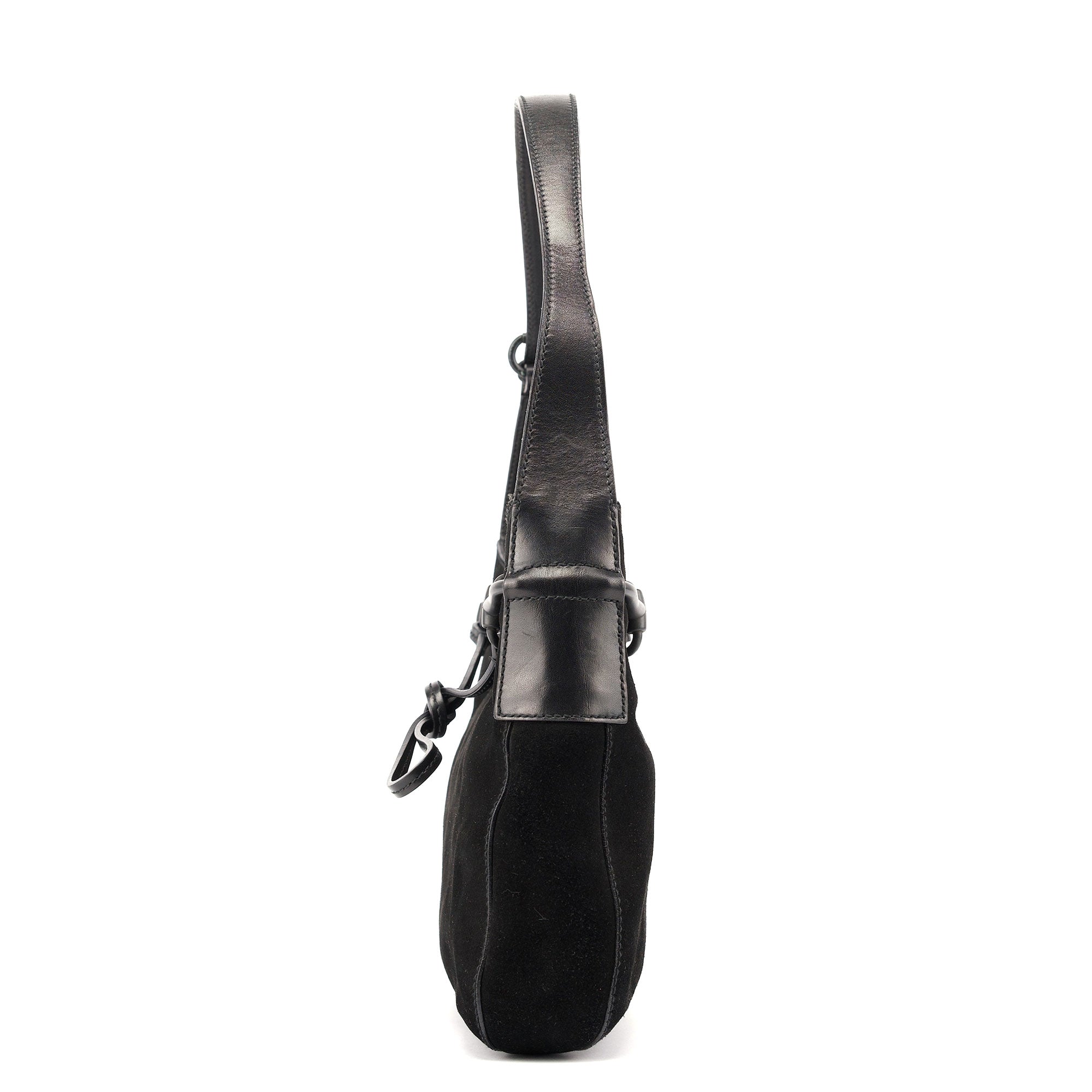 101975 Black Suede Horsebit Shoulder Bag