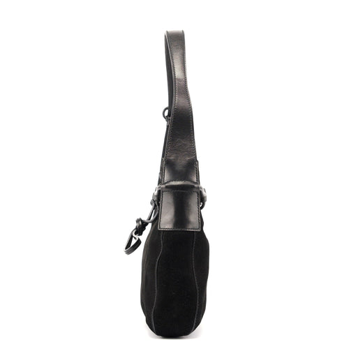 101975 Black Suede Horsebit Shoulder Bag