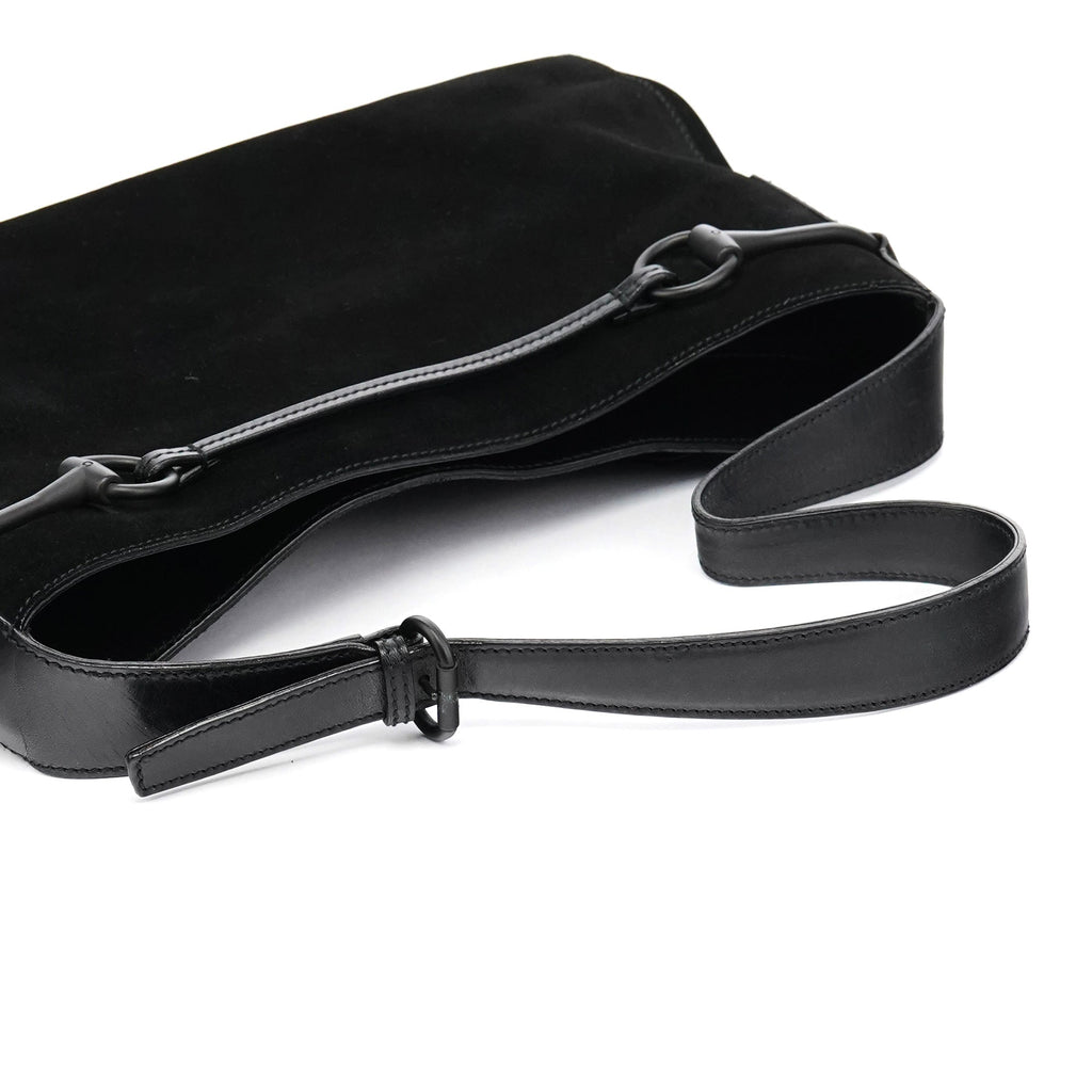 101975 Black Suede Horsebit Shoulder Bag