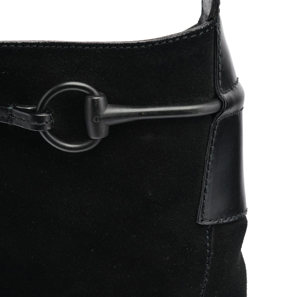 101975 Black Suede Horsebit Shoulder Bag